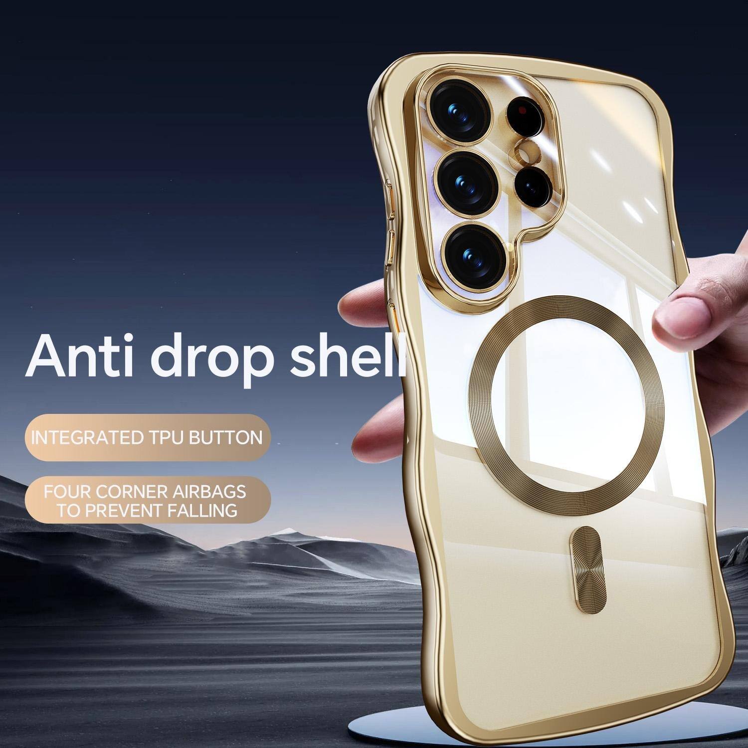 Anti drop shell

INTEGRATED TPU BUTTON

FOUR CORNER AIRBAGS TO PREVENT FALLING