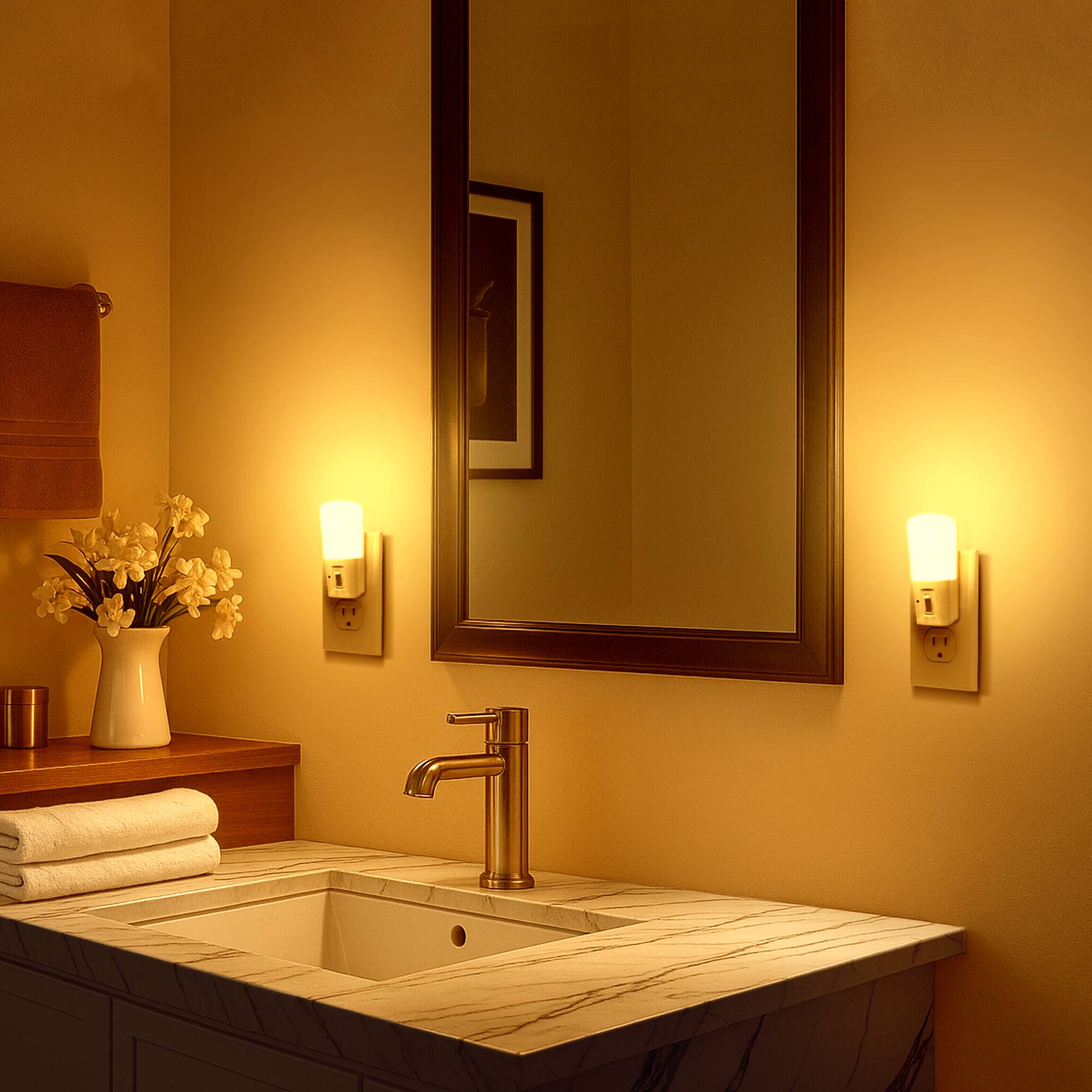 Back. Jandcase - JANDCASE 2-Pack 1W  Plug-in Night Light, Amber Glow with Mosquito Repellent, Slide Dimmer, Vertical Design - White.