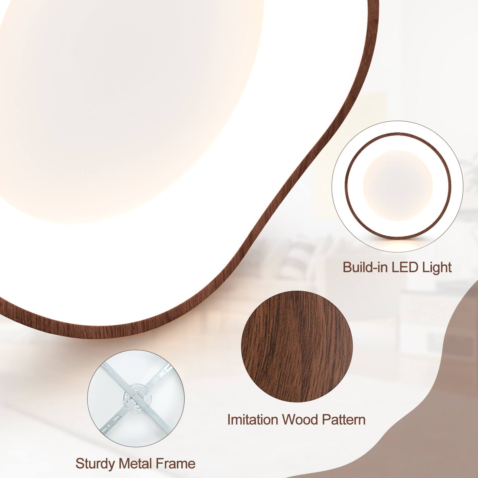 - Build-in LED Light
- Imitation Wood Pattern
- Sturdy Metal Frame