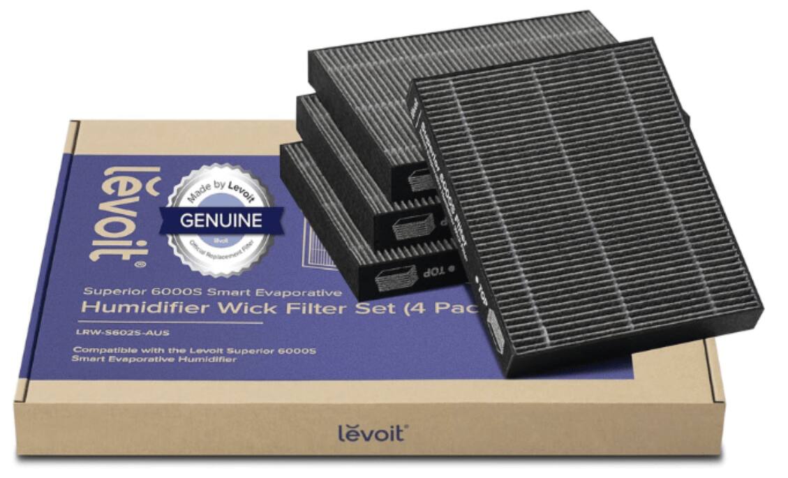 by Made Levoit Levoit GENUINE Superior 6000S Smart Evaporative Humidifier Wick Filter Set (4 Pack) LRW-S602S-AUS Compatible with the Levoit Superior 6000S Smart Evaporative Humidifier