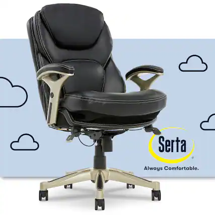 Front. Serta - Upholstered Back in Motion Health & Wellness Office Chair with Adjustable Arms - Bonded Leather - Black.