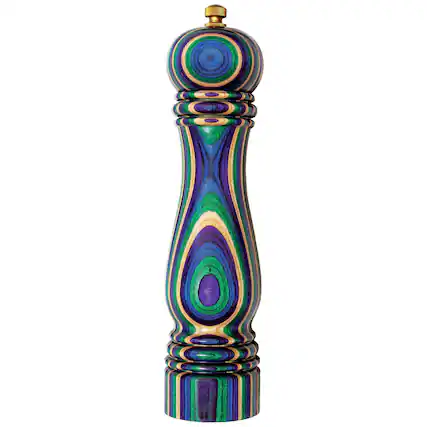 Front. Baltique - Mumbai Collection Refillable Pepper Grinder - Purple, Green, Blue.