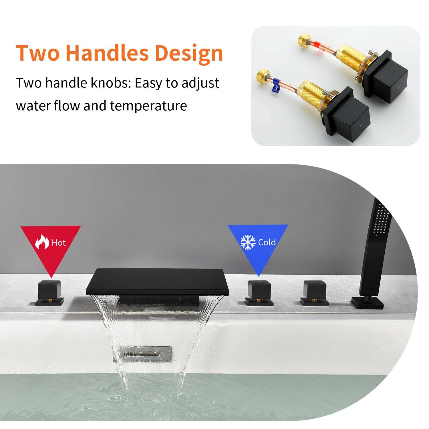 Two Handles Design

Two handle knobs: Easy to adjust water flow and temperature

Hot

Cold