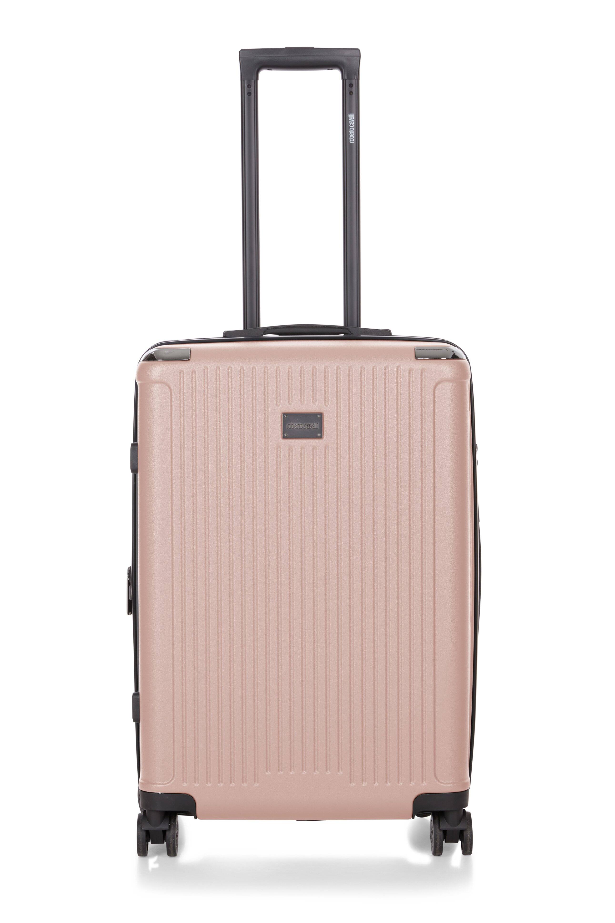 Angle. Roberto Cavalli - 3 Piece Luggage Set with Expandable Hard Shell & 8 Spinner Wheels - PINK.