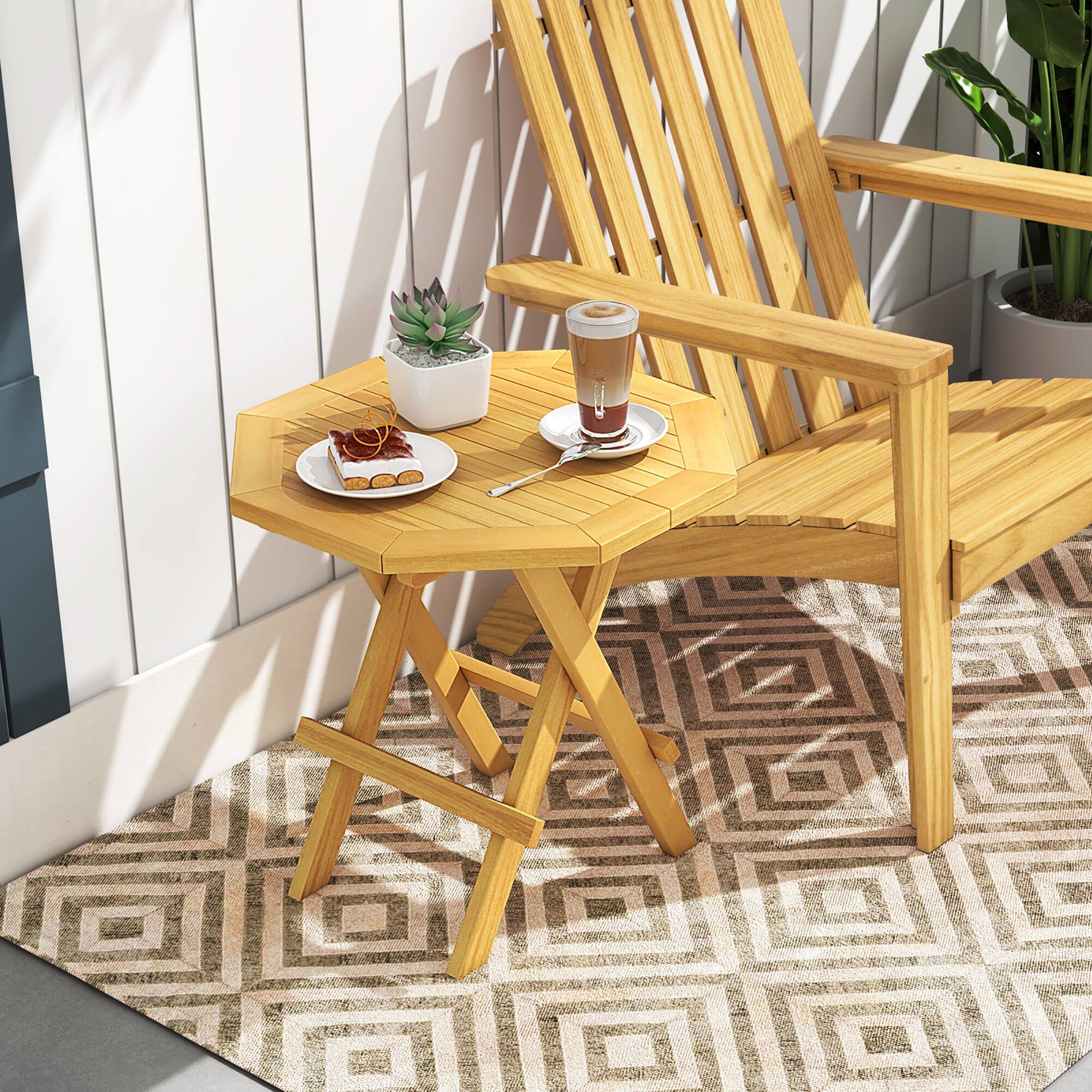 Alt View 3. Gymax - Gymax Patio Folding Side Table w/ X-shaped Legs & Slatted Tabletop for Backyard - Natural.
