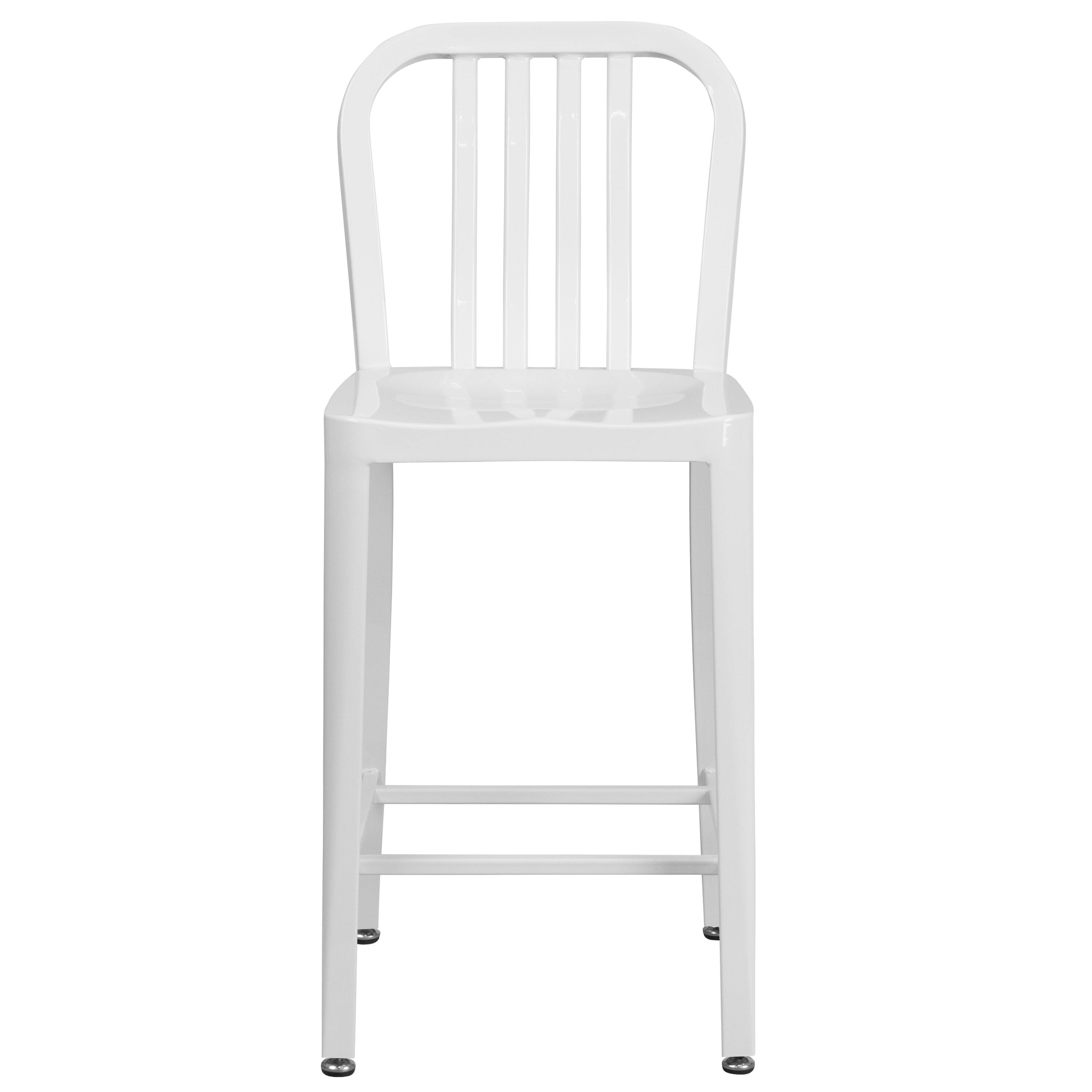 Alt View 7. Emma + Oliver - Commercial Grade 24"H Colorful Metal Indoor-Outdoor Vertical Slat Counter Stool - White.