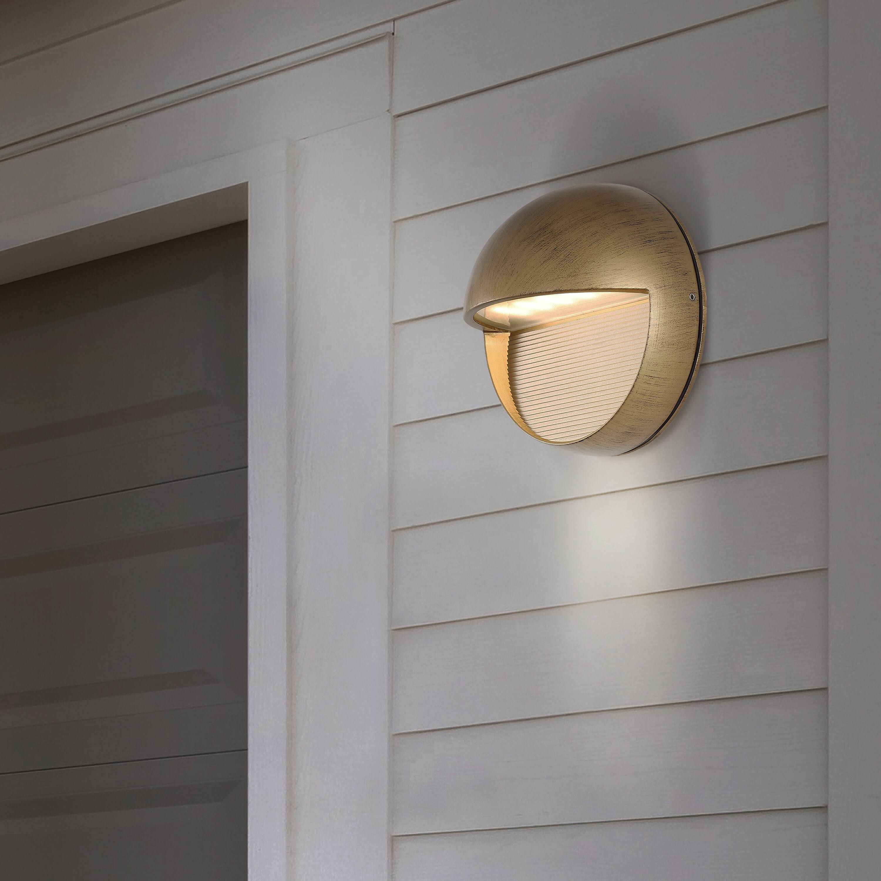 Alt View 7. Jonathan Y - Orbe 6.25" Outdoor Metal/Glass Integrated LED Wall Sconce, Antique Gold - Antique Gold.