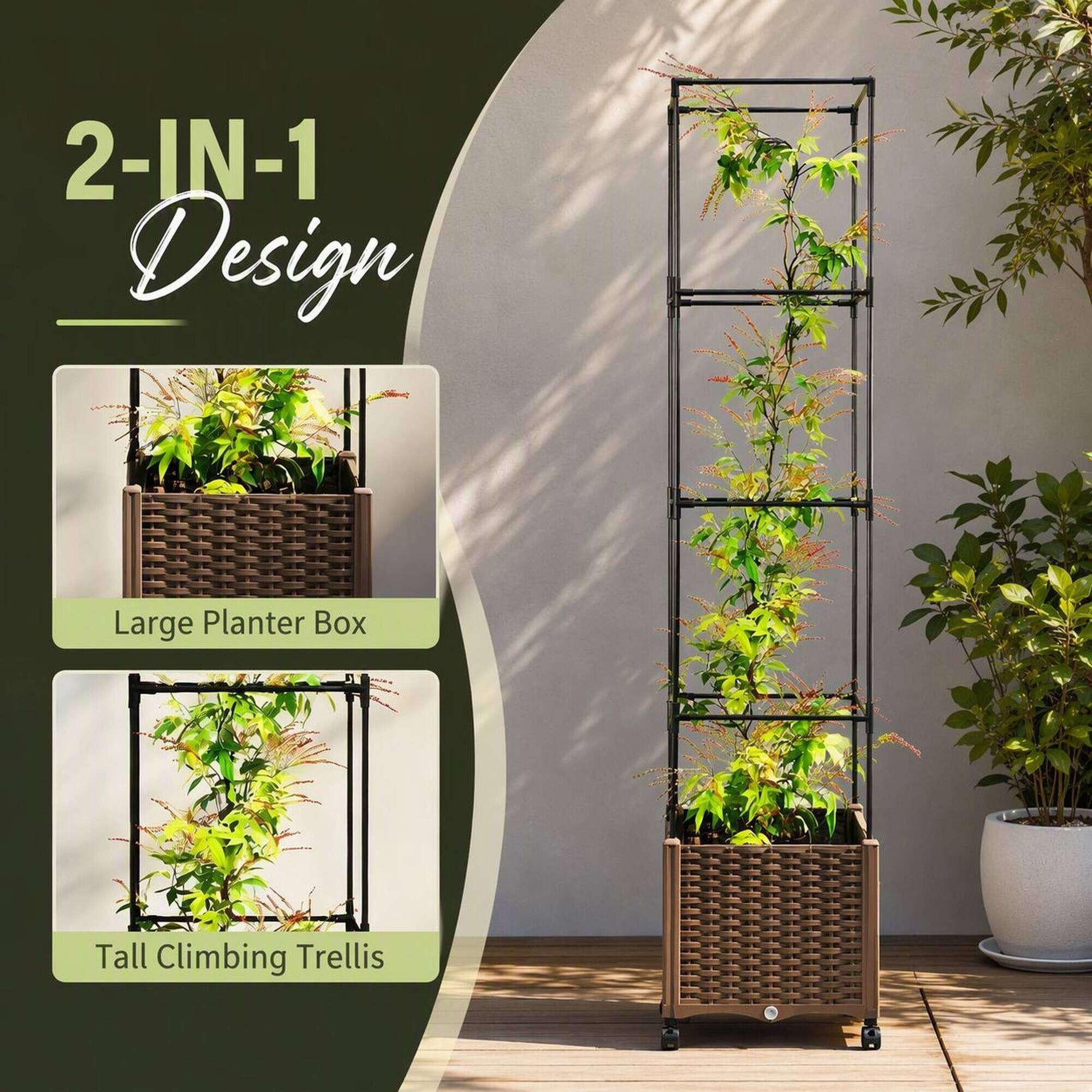 2-IN-1 Design  
Large Planter Box  
Tall Climbing Trellis