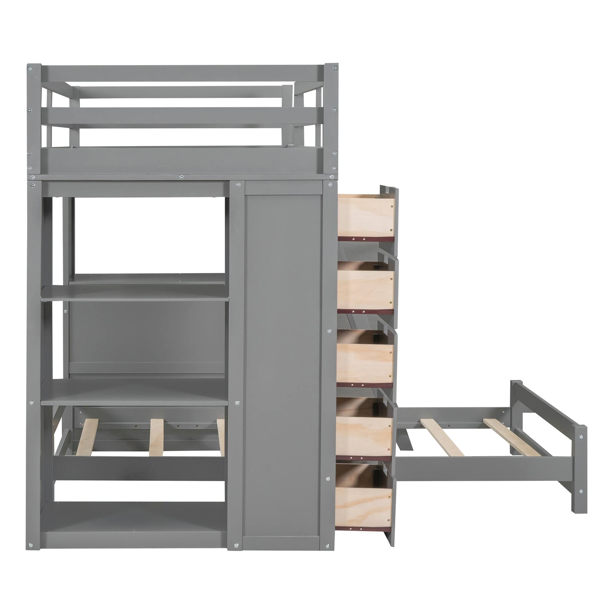 Alt View 7. Tiramisubest - Gray Twin over Twin Bunk Bed with LED, USB, Drawers, Shelves & Desk - Gray.