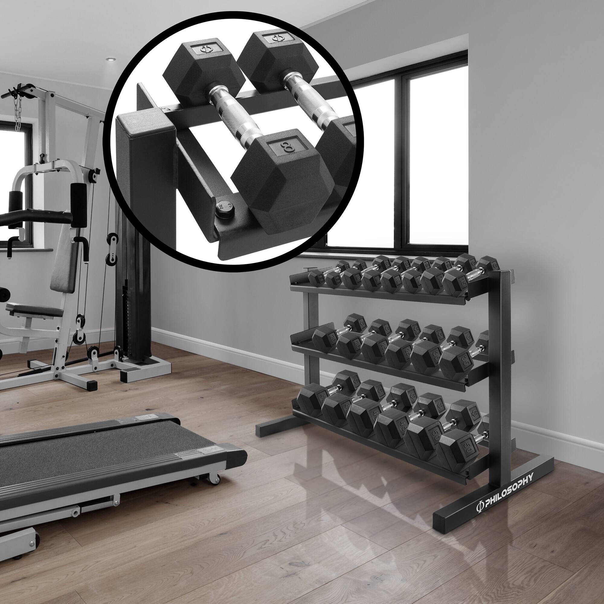 Alt View 6. Philosophy Gym - 3-Tier Dumbbell Weight Rack - Heavy-Duty - Black.