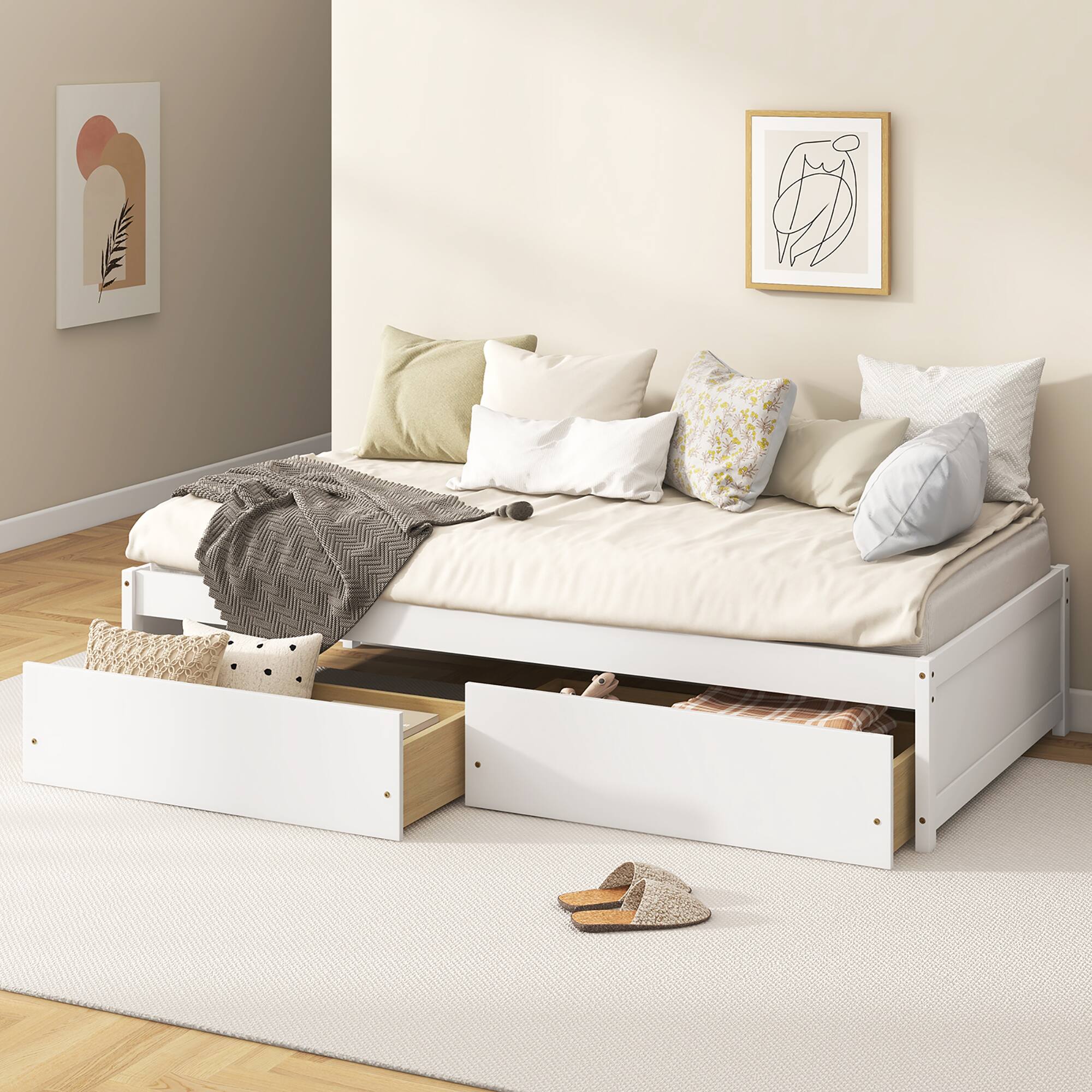Alt View 1. Gymax - Gymax Twin Size Captain Bed w/ 2 Drawers Slats Support Twin Daybed Heavy Duty Wood White - White.