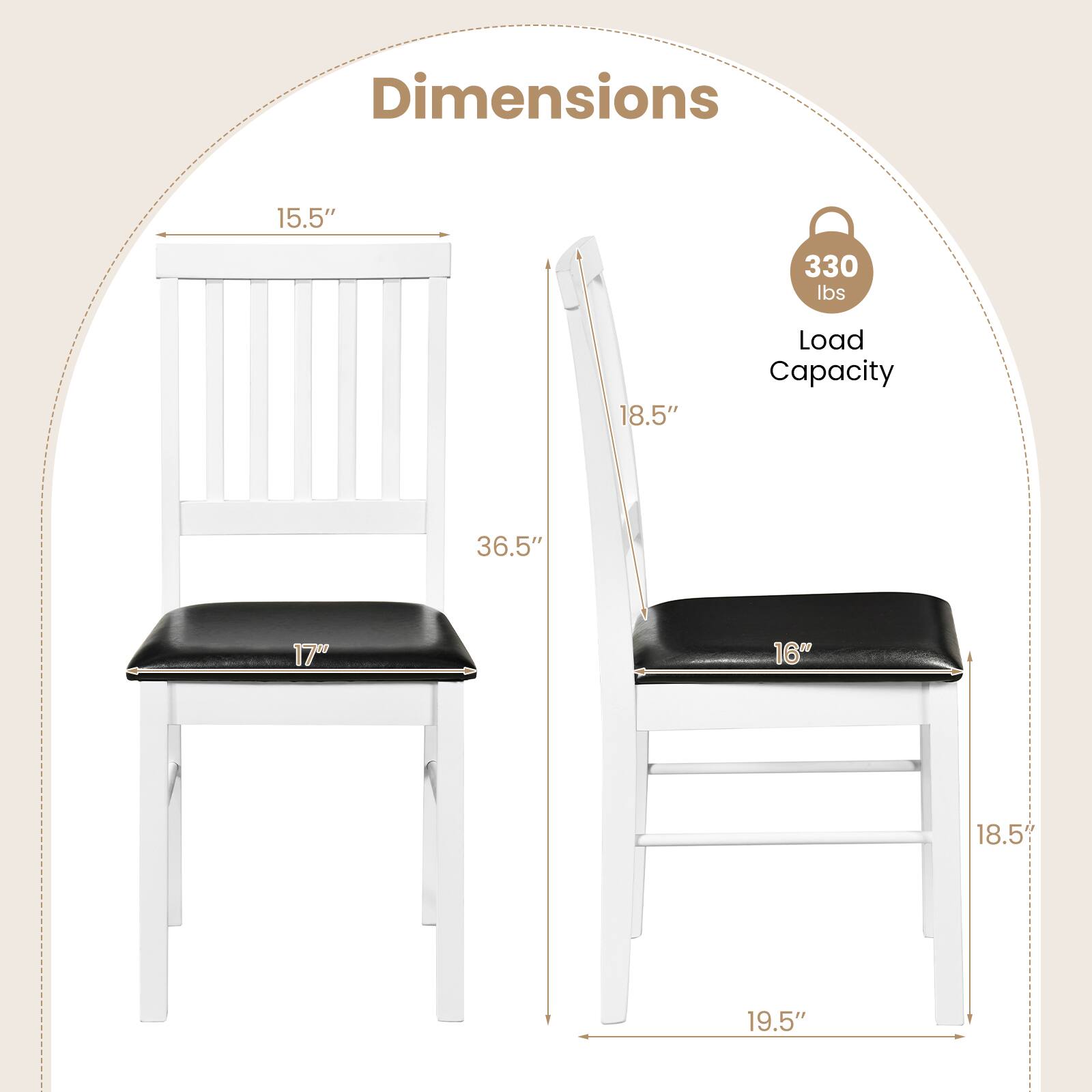 Dimensions: 15.5" x 36.5" x 18.5"  
Load Capacity: 330 lbs