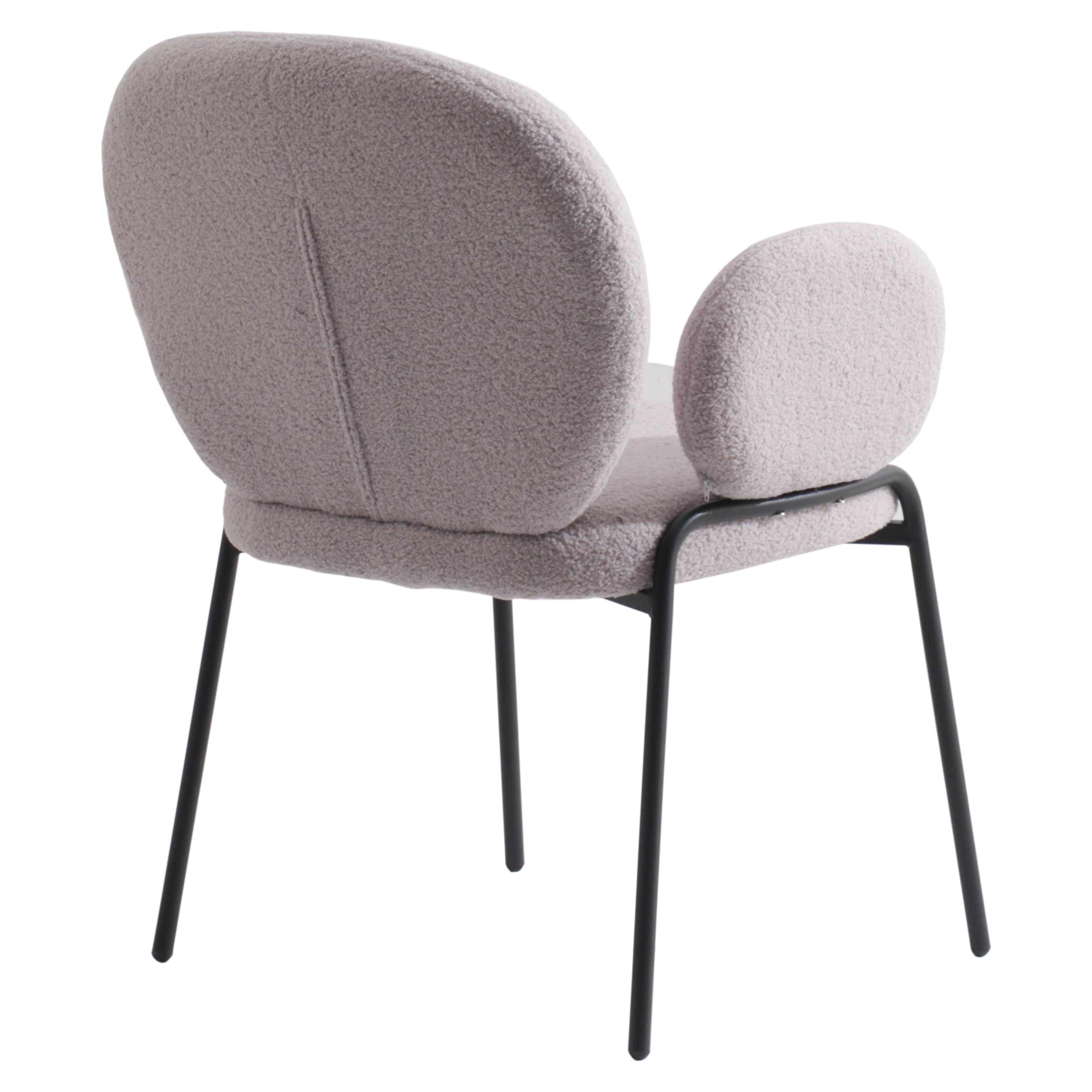 Alt View 3. LeisureMod - Celestial Modern Boucle Dining Chair with Arms, Textured Fabric Upholstered Armchair - Black Metal Frame Kitchen Chair - Grey.