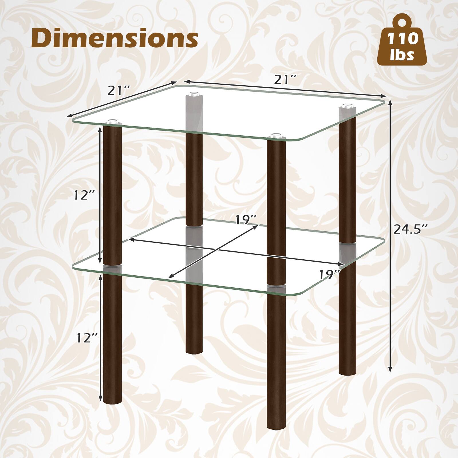 Dimensions: 110 lbs, 21" x 21" x 12" x 19" x 24.5" x 19" x 12"
