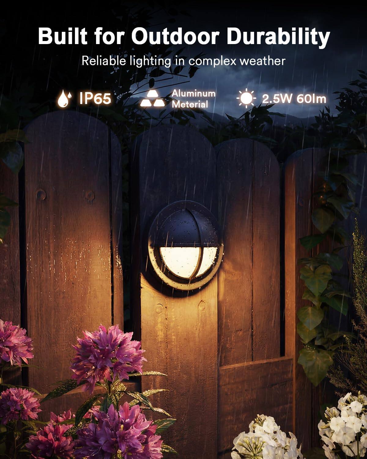 Built for Outdoor Durability  
Reliable lighting in complex weather  
IP65  
Aluminum Material  
2.5W 60lm