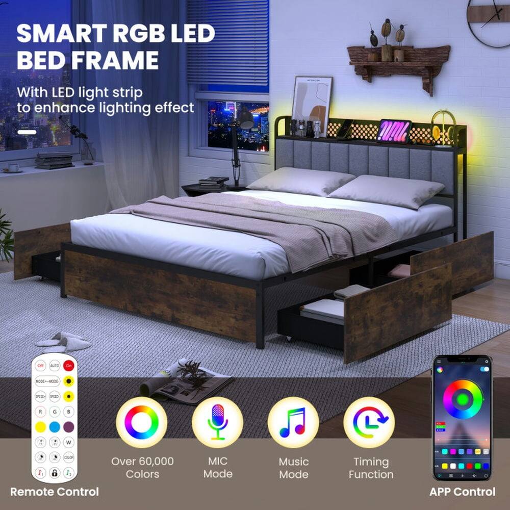 SMART RGB LED BED FRAME  
With LED light strip to enhance lighting effect  

- Over 60,000 Colors  
- Remote Control  
- MIC Mode  
- Music Mode  
- Timing Function  
- APP Control