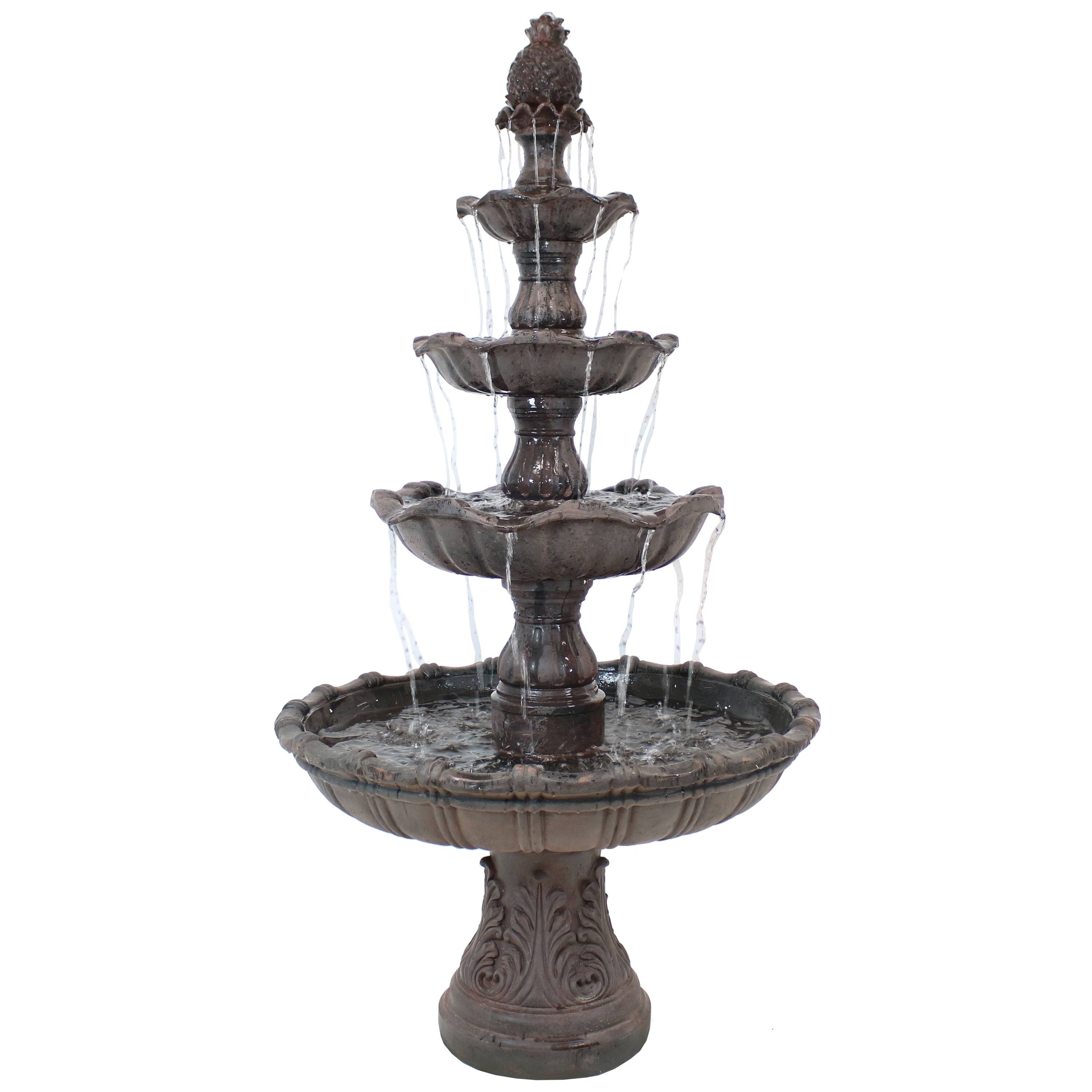 Front. Sunnydaze - Grand Courtyard Resin Outdoor 4-Tier Water Fountain - Dark Chestnut.