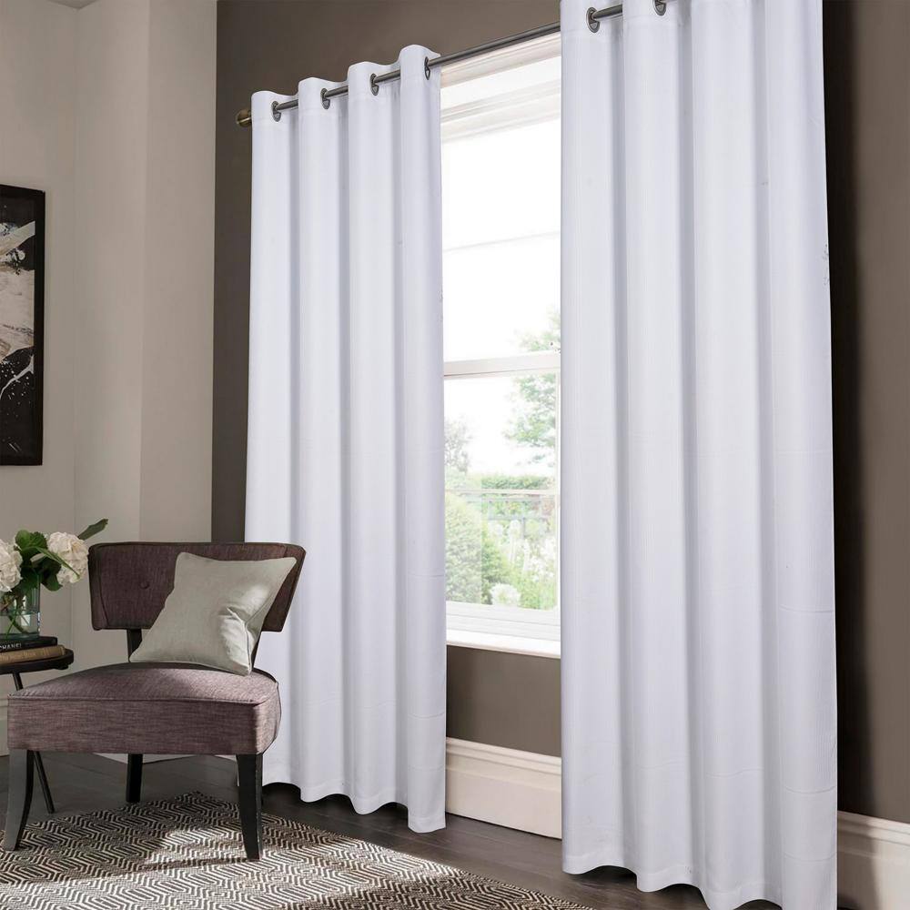 Angle. Olivia Gray - Olivia Gray Lucas Jacquard Blackout Grommet Curtain Panel in White - White.