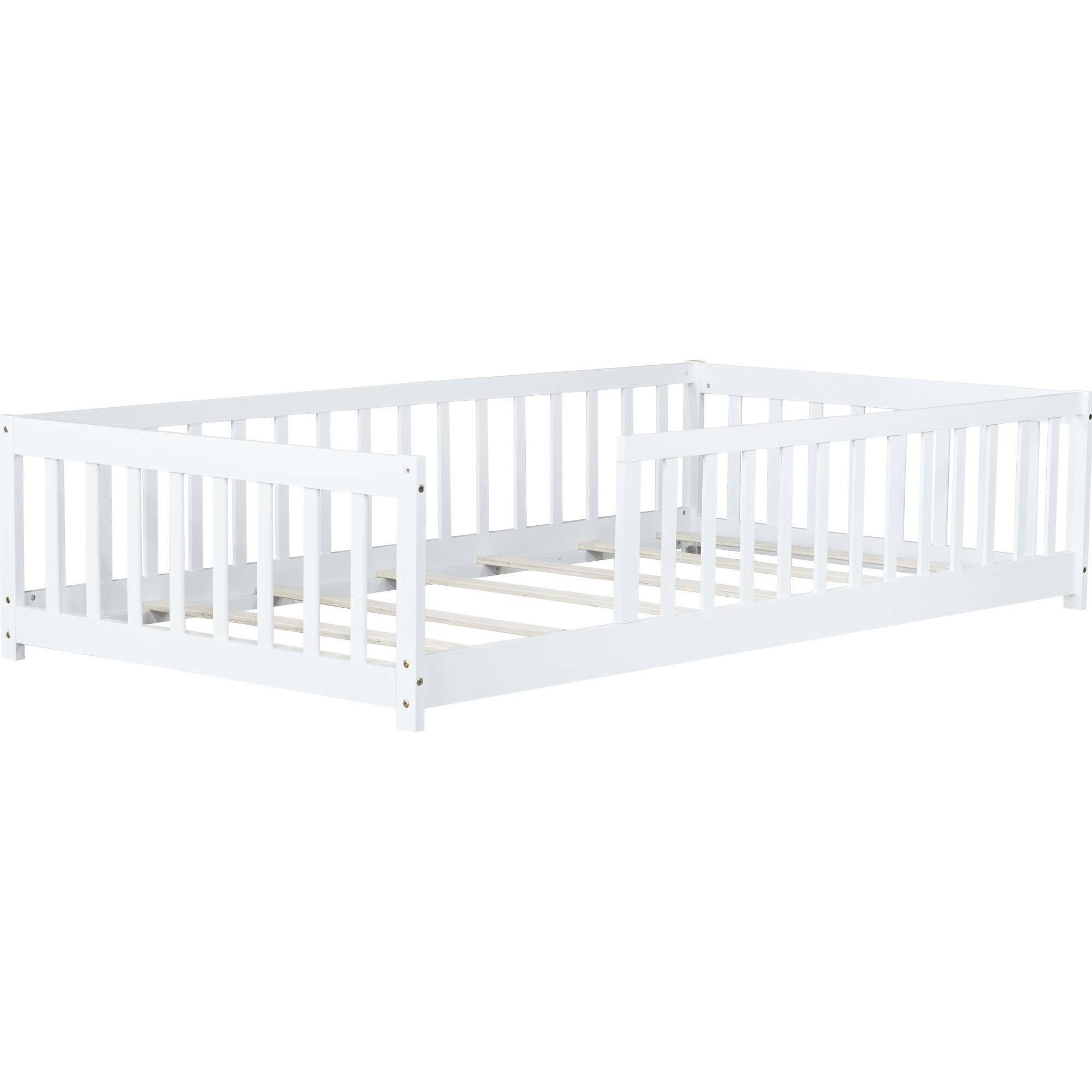 Alt View 7. GOODSILO - Twin Size Low-Profile Youth Bed with Secure Enclosure Frame, Solid Wood Construction, Neutral Finish - White.