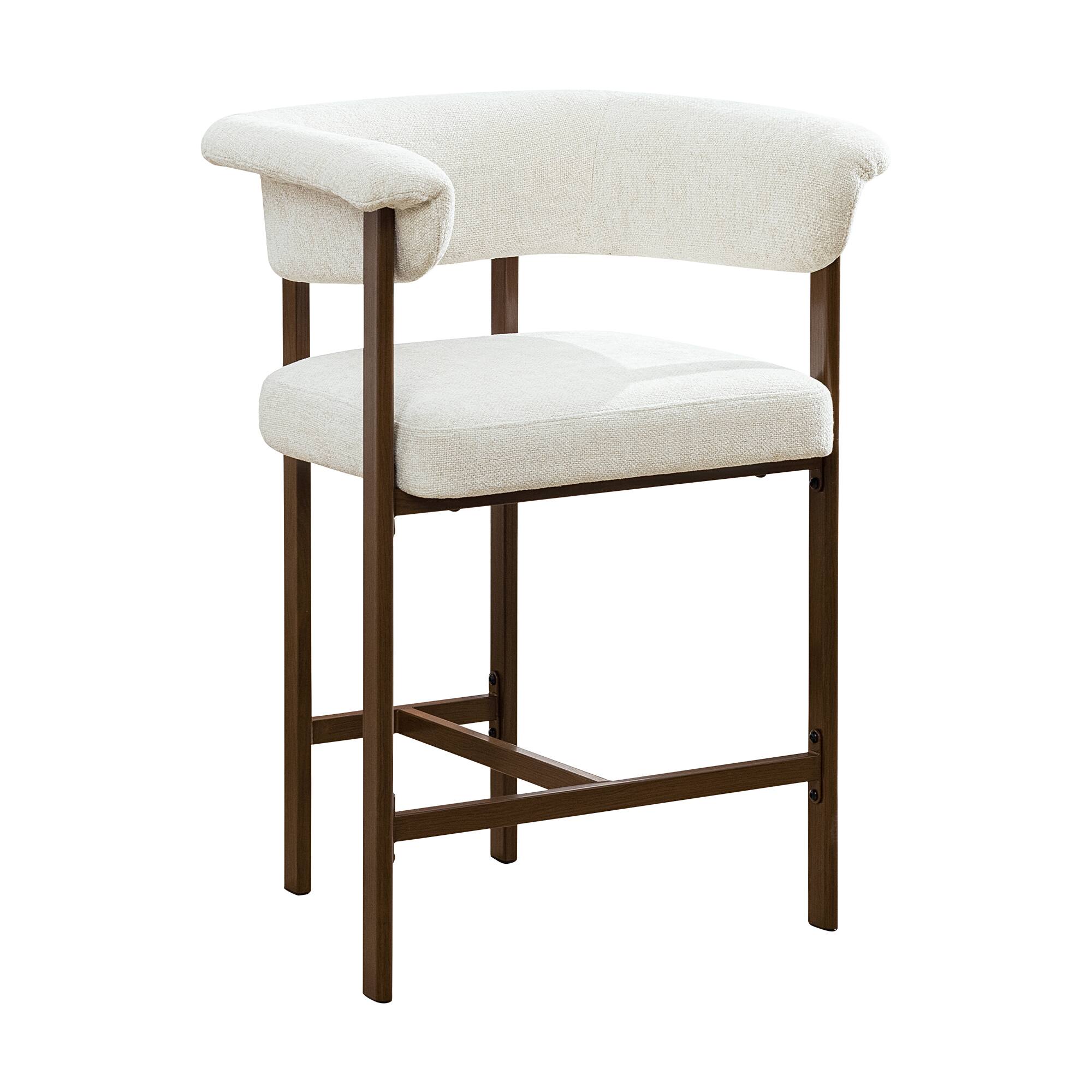 Angle. Brick Attic - 4PCS 26" Padded Bar Stool, Metal Legs with Walnut Wood Grain Finish, 300lb Counter with U-shaped Backrest and Footrest - White.