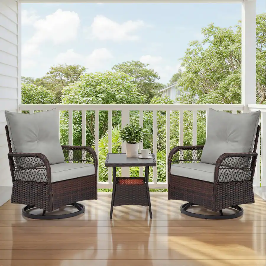 U HOMY 3 Piece Outdoor Swivel Rocking Chair Patio Set with Cushions ...