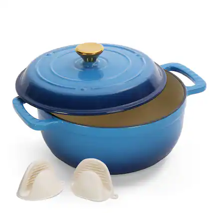 Front. Winado - 5QT Dutch Oven Enameled Cast Iron Bread Oven with Moisture-Lock Lid for Sourdough Baking & Cooking, Oven & Stovetop Safe - Lake Blue.