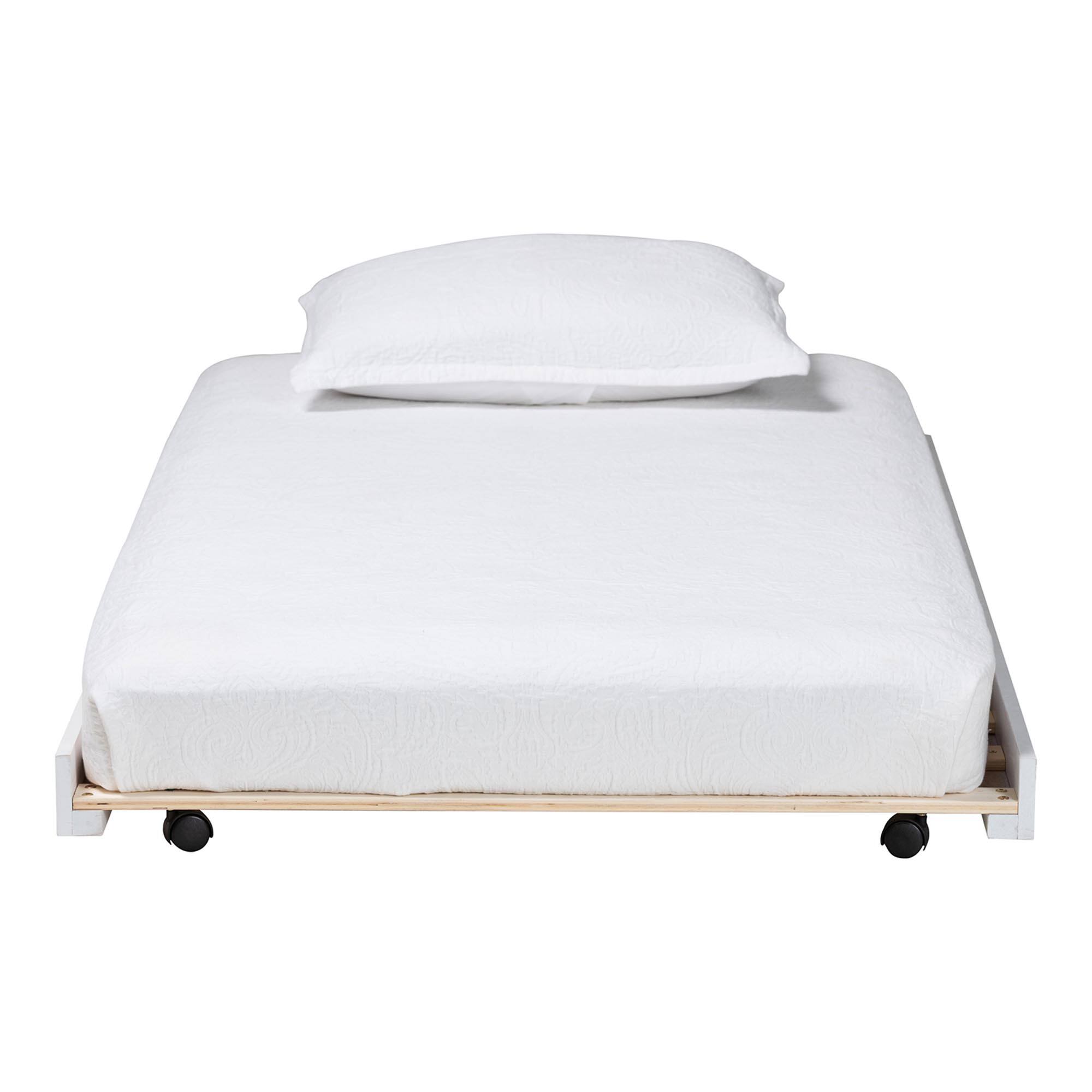 Angle. Baxton Studio - Lucera Trundle - Underbed Low-Profile Rolling Base for Daybeds and Guest Rooms, Twin - White.