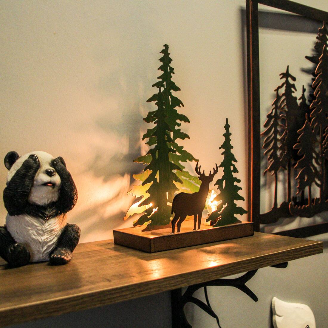 Alt View 4. Zeckos - Rustic Metal Deer Forest Stroll Accent Lamp Decorative Woodland Cabin Home Decor - Multicolored.