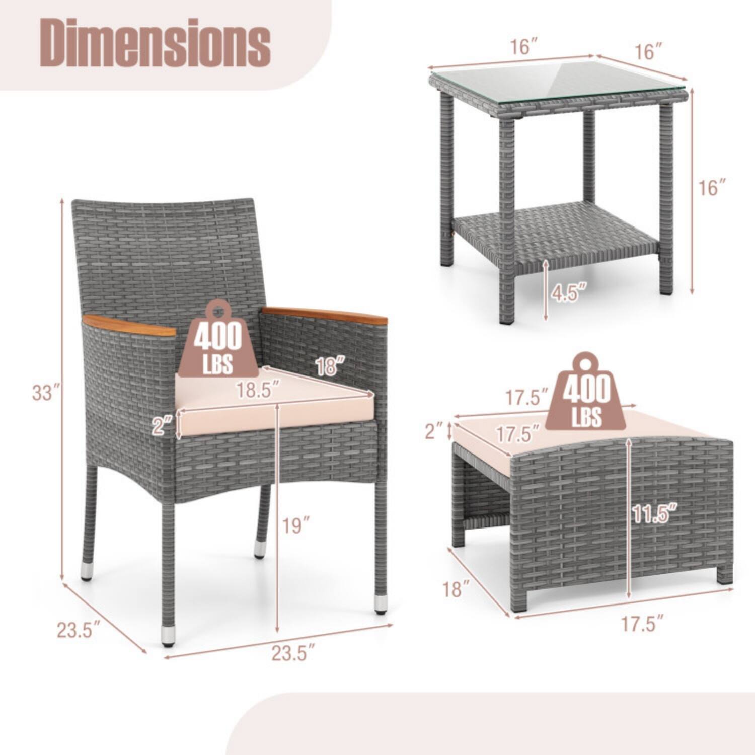 Dimensions:  
- 16" x 16" x 16"  
- 33"  
- 400 LBS  
- 18.5" x 2" x 18" x 2"  
- 4.5"  
- 17.5" x 11.5" x 19" x 23.5" x 23.5" x 18"  
- 17.5" x 19" x 11.5" x 23.5" x 23.5" x 18"