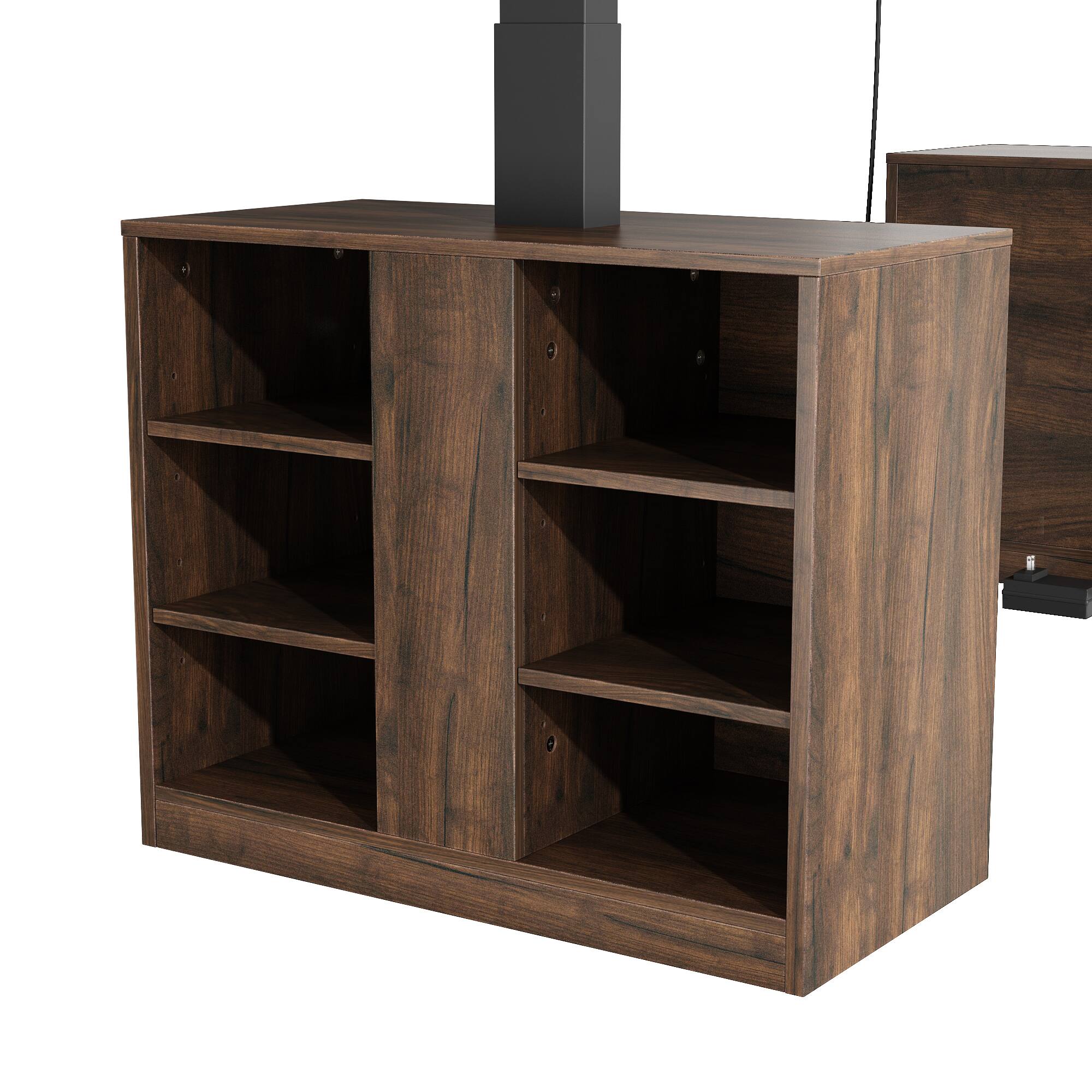 Alt View 5. Famapy - Electric Height Adjustable Desk with RGB Light & Dual Storage –Swappable Cabinets,2AC+3USB Outlet,Sit Stand Workstation - Walnut.