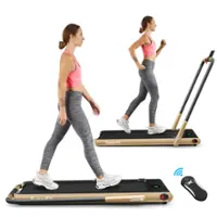 Costway - Up To 7.5MPH 2.25HP 2-in-1 Folding Under Desk Treadmill W/Remote Control  Speaker  APP, Single Display Screen - Gold - Front_Zoom