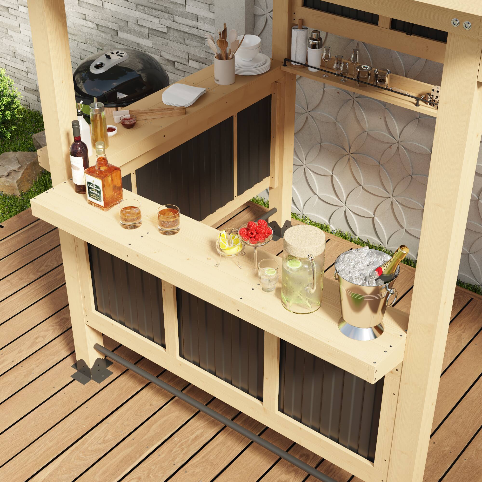 Alt View 10. Famapy - Outdoor Entertainment Bar Gazebo with Dual Bar Counters, TV Mount, Cedar Frame and Weatherproof Roof.