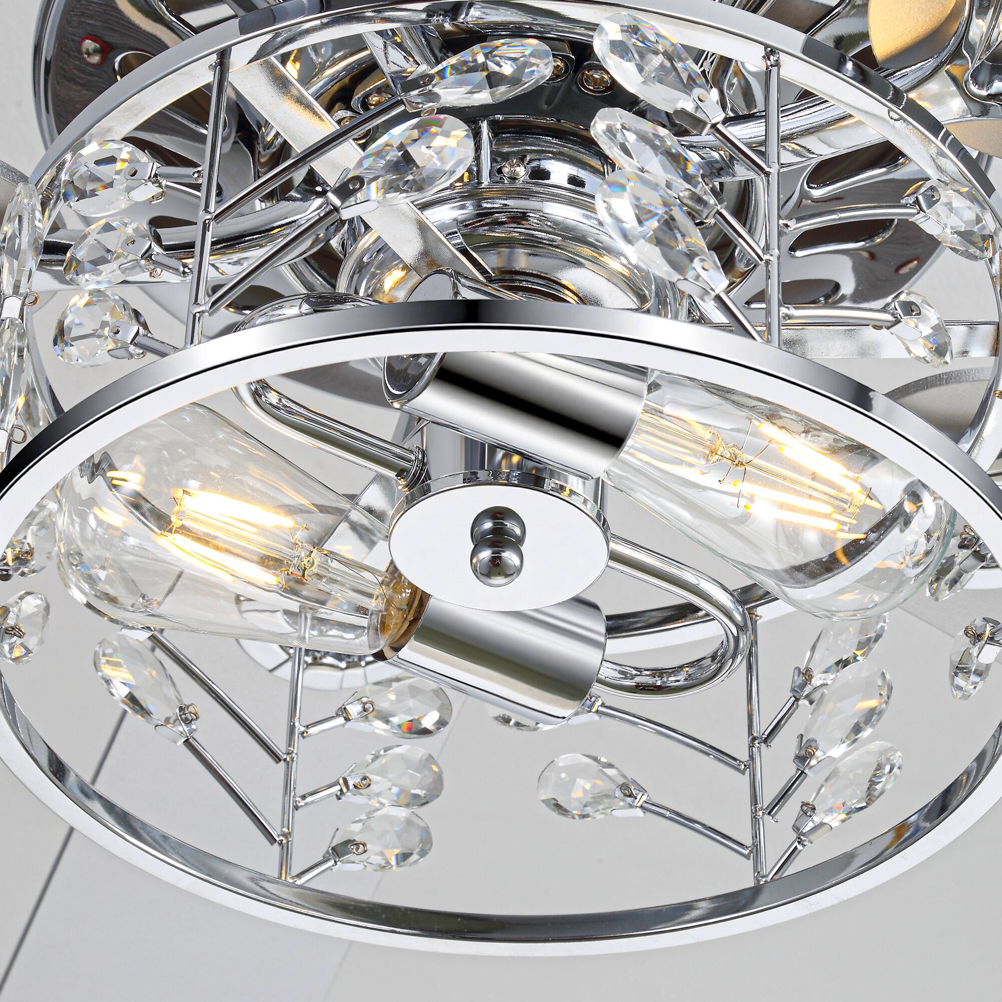 Alt View 9. Breezary - 52-Inch Ceiling Fan with Crystal Light, 5 Blades, DC Motor, Remote Control, 6 Speeds,  5"&10" Downrod Mount - 52-inch Chrome & Silver & Wood Grain.