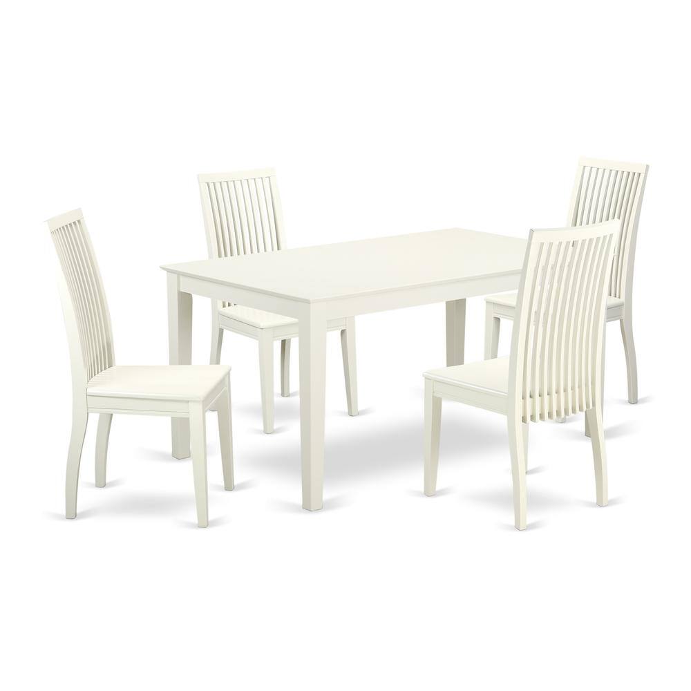 Back. East West Furniture - Dining Room Set Linen White - Brown.