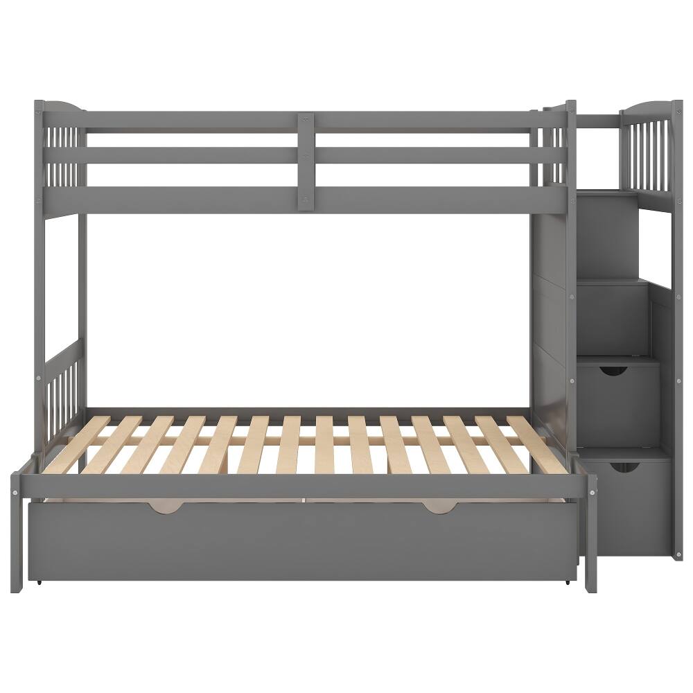 Alt View 7. Loheer - Loheer Twin over Full Bunk Bed with Stairs and Storage Drawers Gray - Gray.