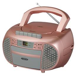 Jensen - Portable Bluetooth CD Music System CD-550ABT, Built-in Speakers, Cassette Player/Recorder, AM/FM Radio, Aux - Metallic