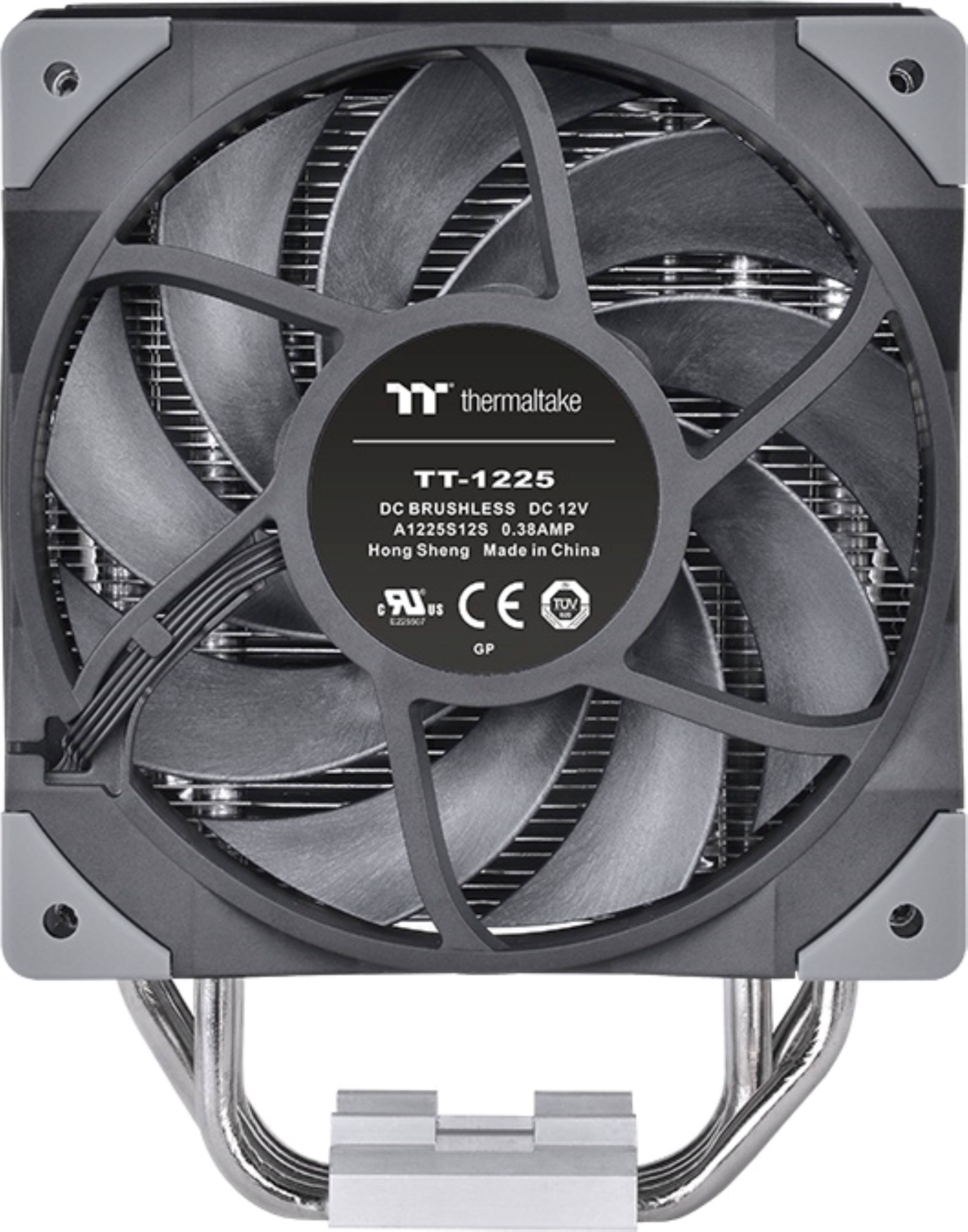 The text on the image reads: "thermaltake TT-1225 DC BRUSHLESS DC 12V A1225S12S 0.38AMP Hong Sheng Made in China LR US CE TOV K97 GP".