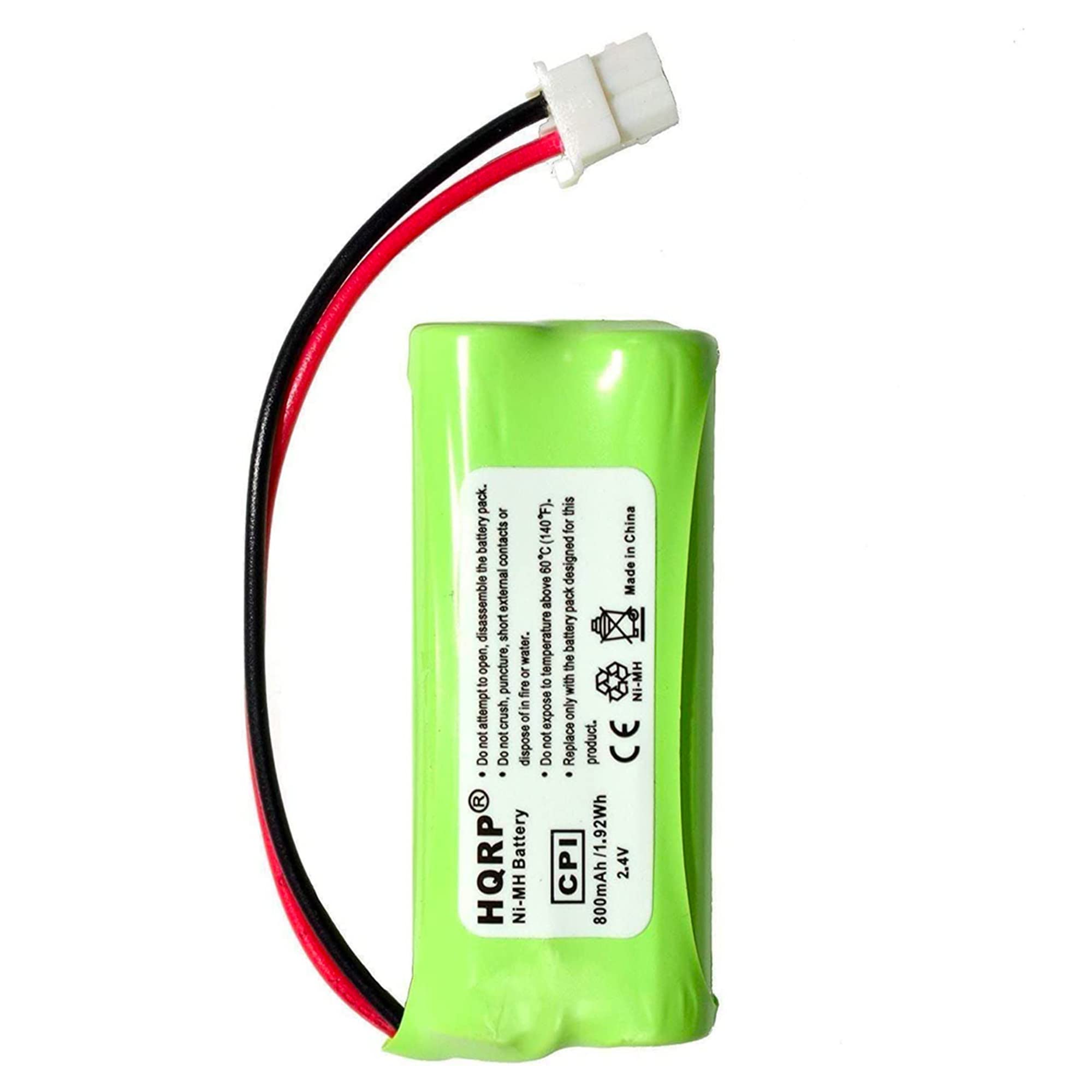 pack. or (140F)- this battery for the contacts 60C designed disassemble external above pack short temperature battery to open, puncture, fire or water. or to the with attempt crush. of in expose only not not dispose not Replace product. Do Do Do .... R HQRP Battery CPI /1.92Wh Ni-MH 800mAh

China in Made NI-MH CE 2.4V