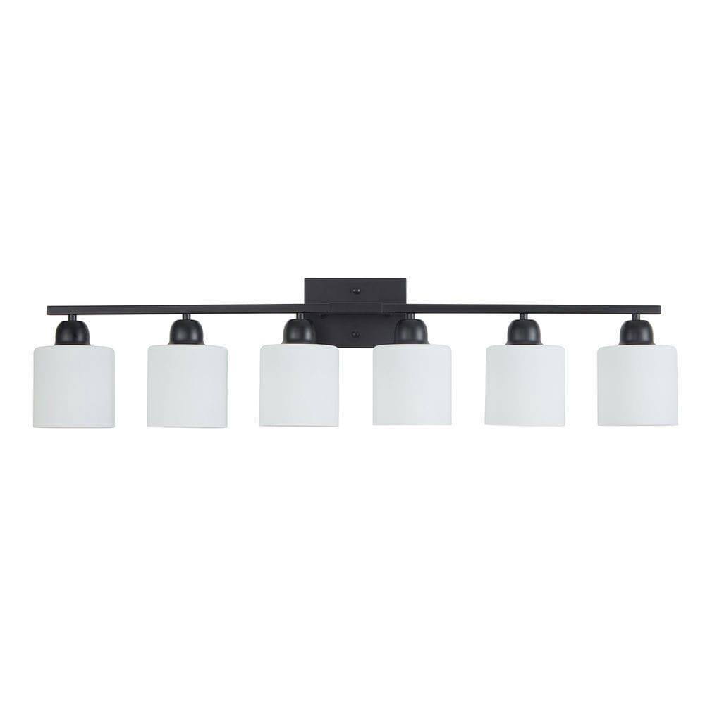 Angle. Kadyn - 6-Light Black Vanity Lights, 38'' Modern Bathroom Vanity Lighting Fixtures, Matte Bathroom Lighting Fixtures, Black - Black.