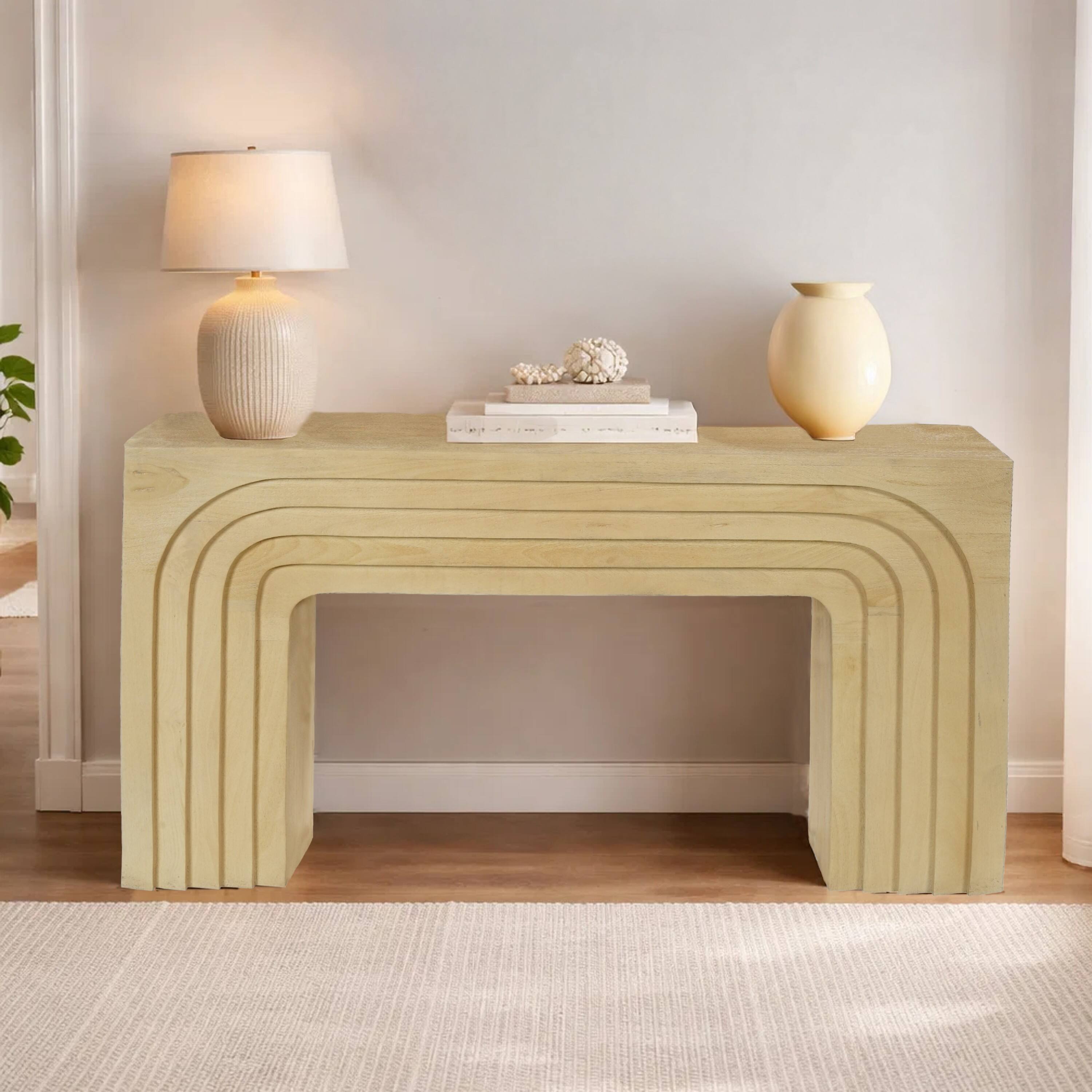 Alt View 9. Manhattan Lane - Kesna Console Sofa Table, 53 Inch Sculpted Arch, Light Beige Mango Wood - Beige.