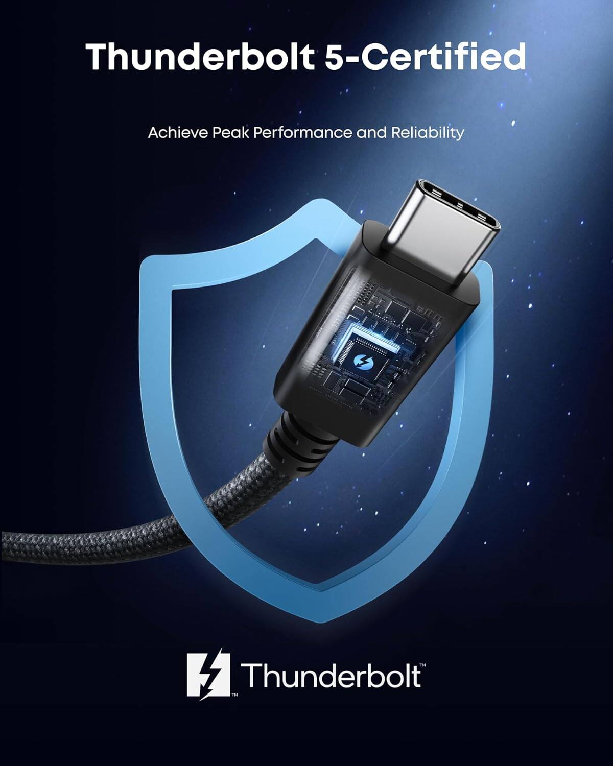 Anker Prime Thunderbolt 5 Cable, 3.3 FT USB C to USB C Cable Black