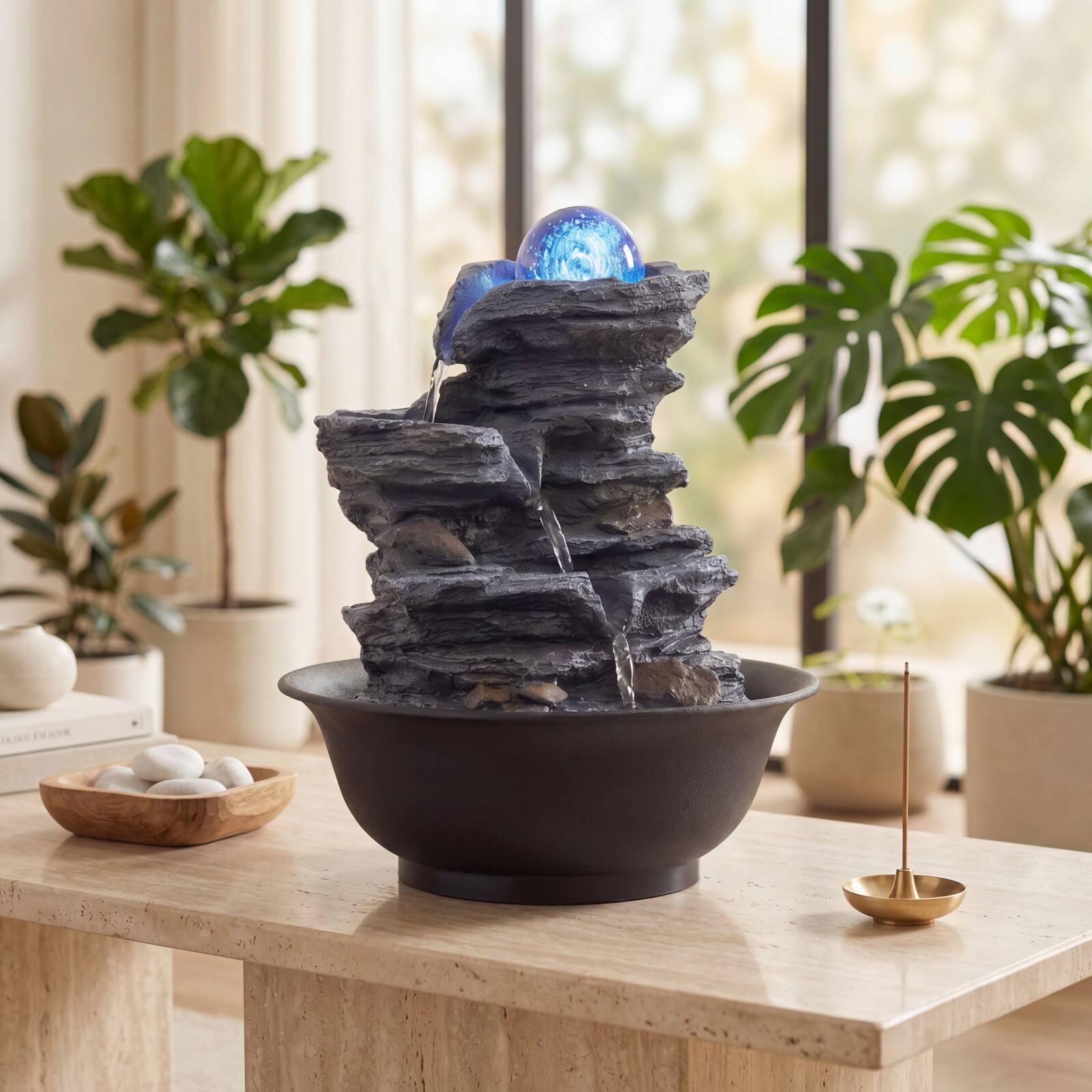 Alt View 3. Costway - Costway Tabletop Water Fountain with Rolling Crystal Ball, Color-Changing LED Light, Pump - Black.