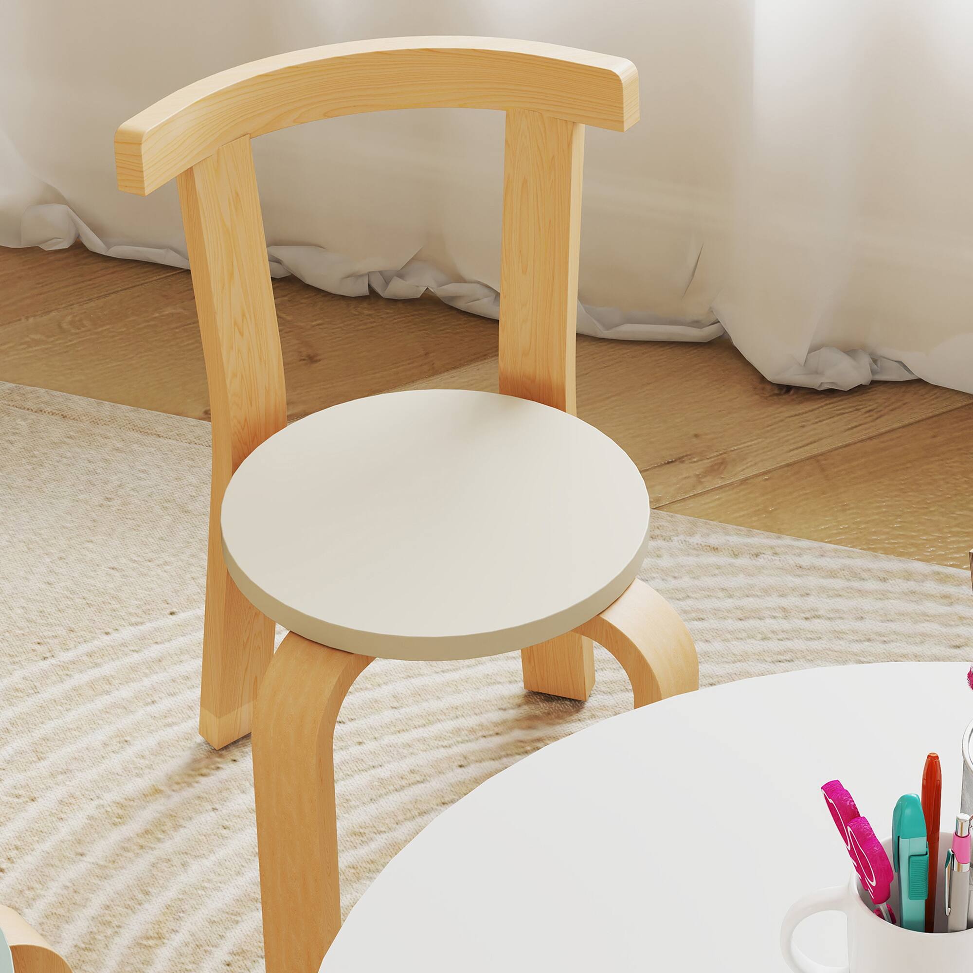 Alt View 4. Qaba - Kids Table and Chairs Set, 5 Piece Wooden Set(1 Table,4 Chairs), for Arts, Crafts, Reading, Playroom, for 3-8 - Green.