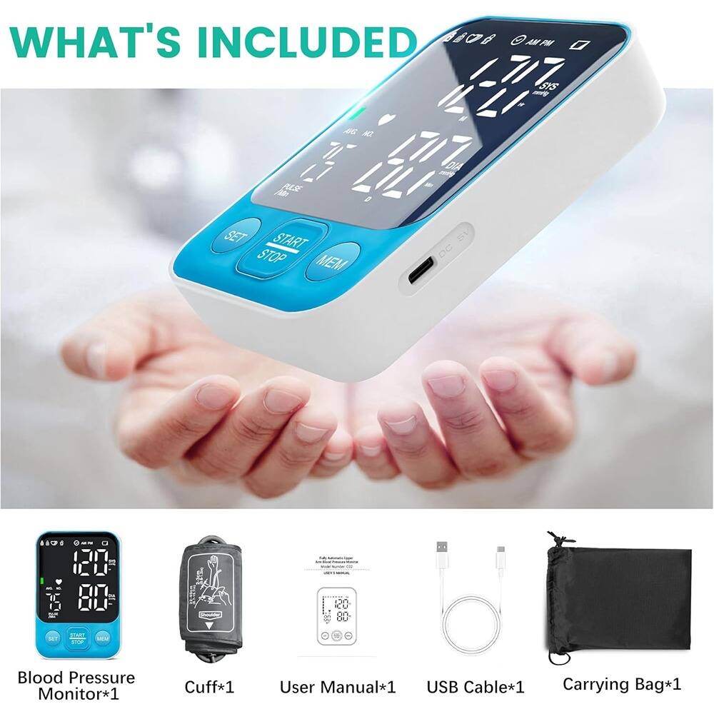 WHAT'S INCLUDED

- Blood Pressure Monitor*1
- Cuff*1
- User Manual*1
- USB Cable*1
- Carrying Bag*1