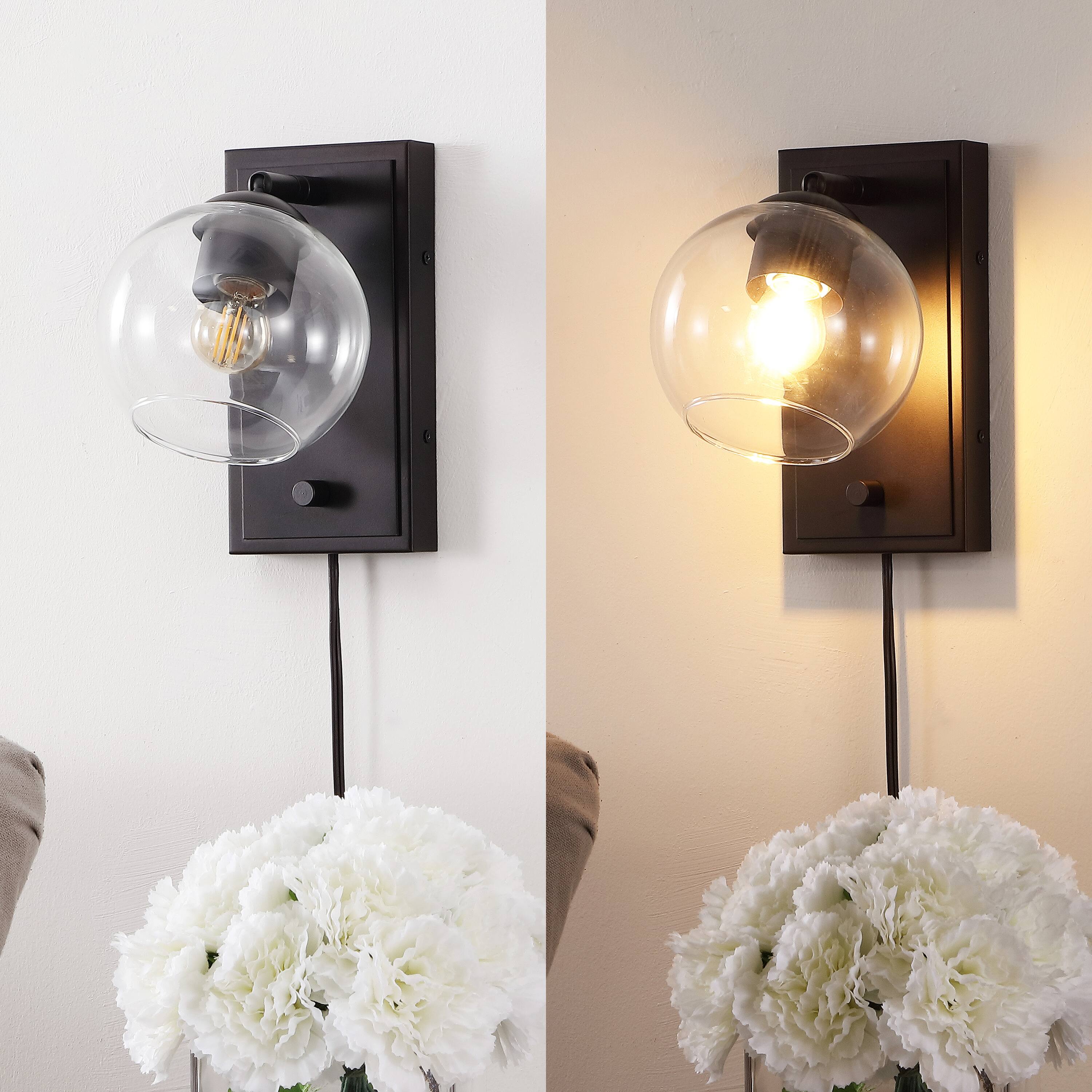 Alt View 4. Jonathan Y - Hugo 6" Plug-In or Hardwired Adjustable Iron LED Wall Sconce with Rotary Dimmer, Oil Rubbed Bronze with Clear Globe - Oil Rubbed Bronze.