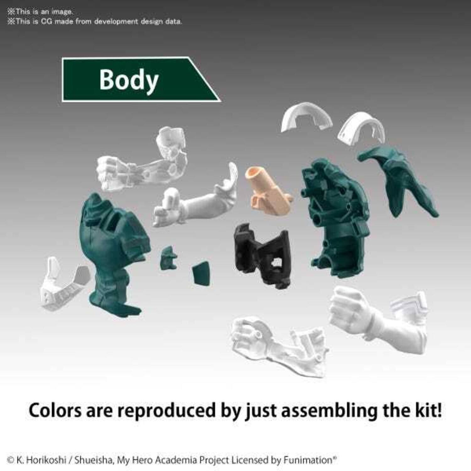 This is an image.  
This is CG made from development design data.  

Body  

Colors are reproduced by just assembling the kit!  

© K. Horikoshi / Shueisha, My Hero Academia Project Licensed by Funimation