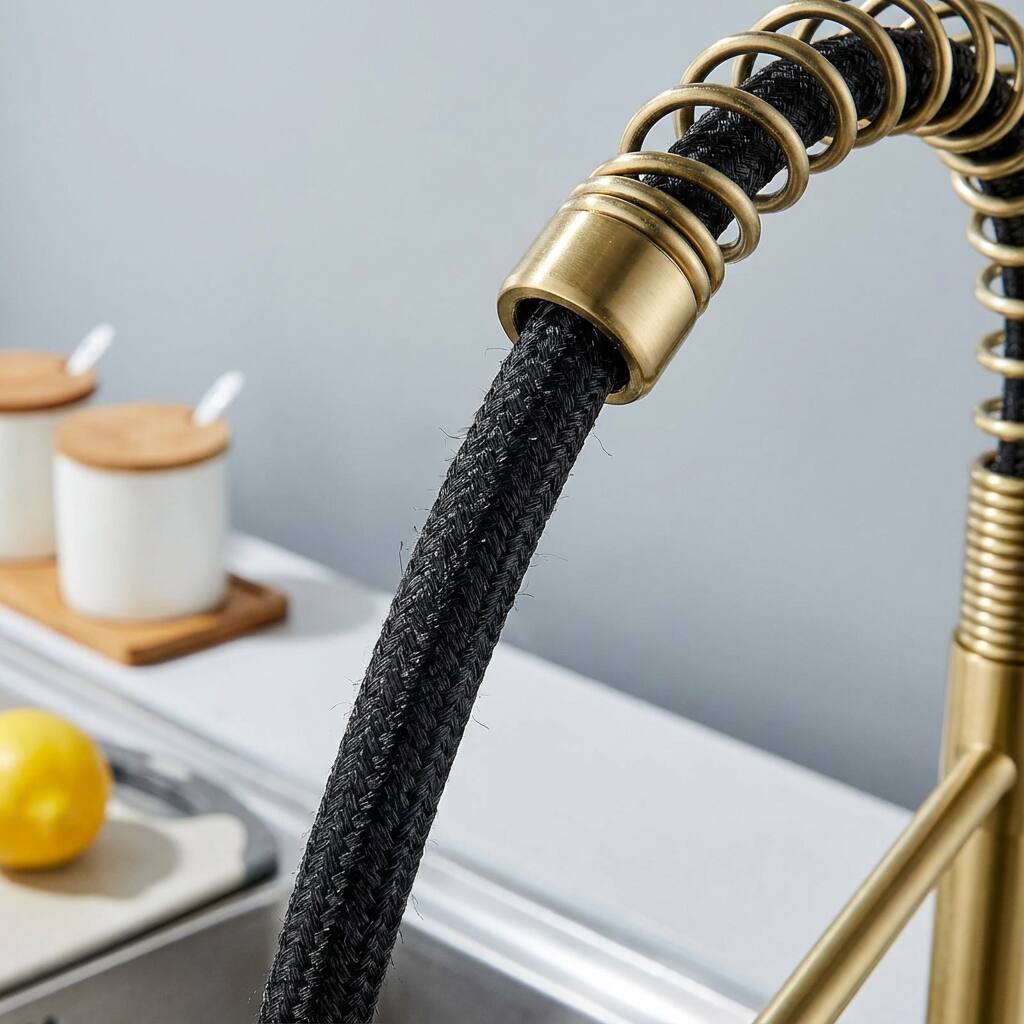 Left. Siljoy - Kitchen Faucet with Pull Down Sprayer Industrial 1 Handle 1 Hole Or 3 Hole Faucet Stainless Steel Brushed Gold - Brushed Gold.