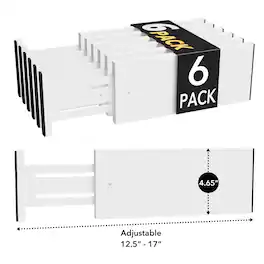 Tooloton - Adjustable Drawer Dividers 6-Pack, 4.65" High Bamboo Organizer Expands 12.5" to 17" for Clothing Storage - White