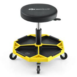 Costway - Heavy-Duty Adjustable Height Rolling Stool with Tool Tray Storage 330 LBS Capacity - Yellow