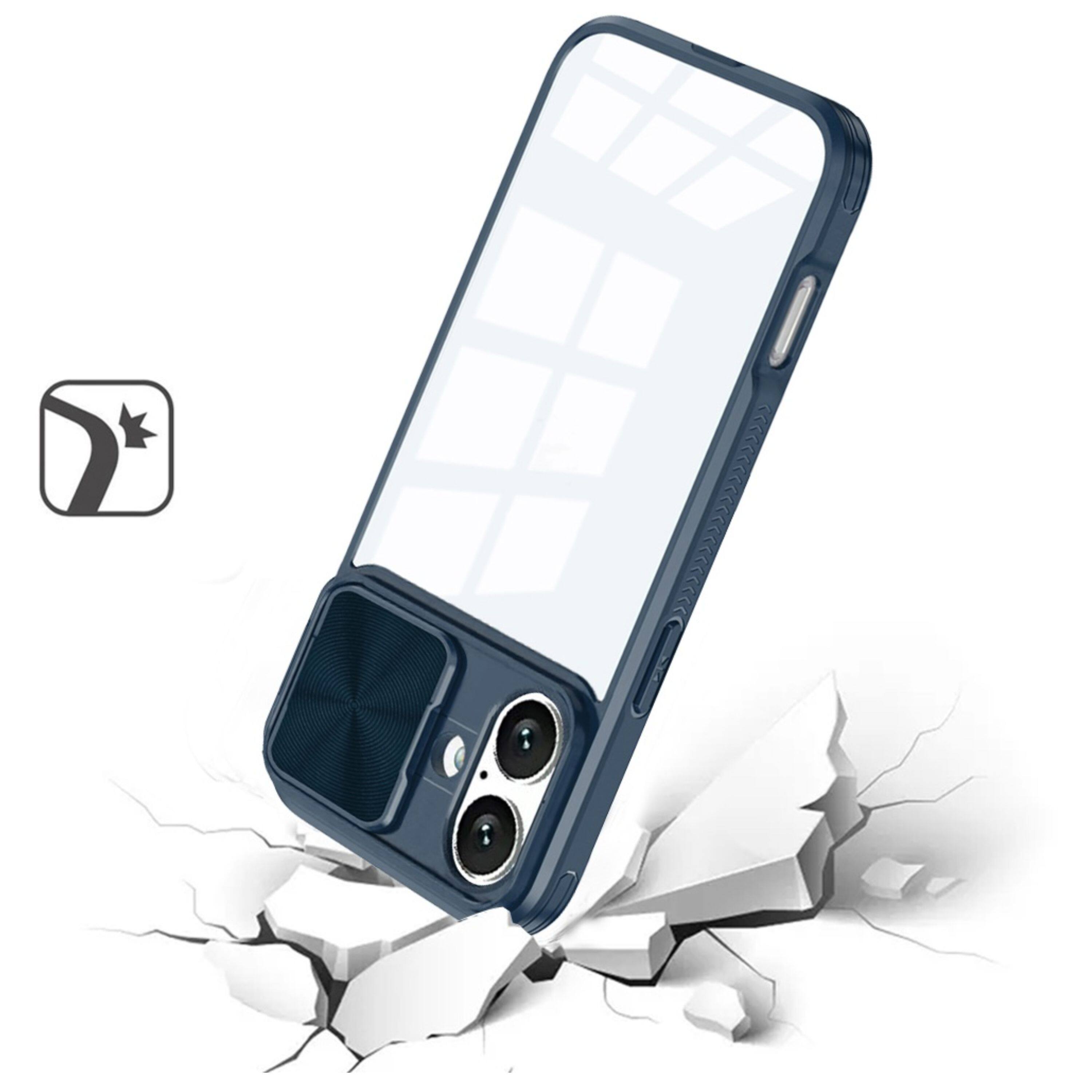 Left. Kitcheniva - Clear Hybrid Sliding Lens Cover Case With Tempered Glass For iPhone 16 Blue - Blue.